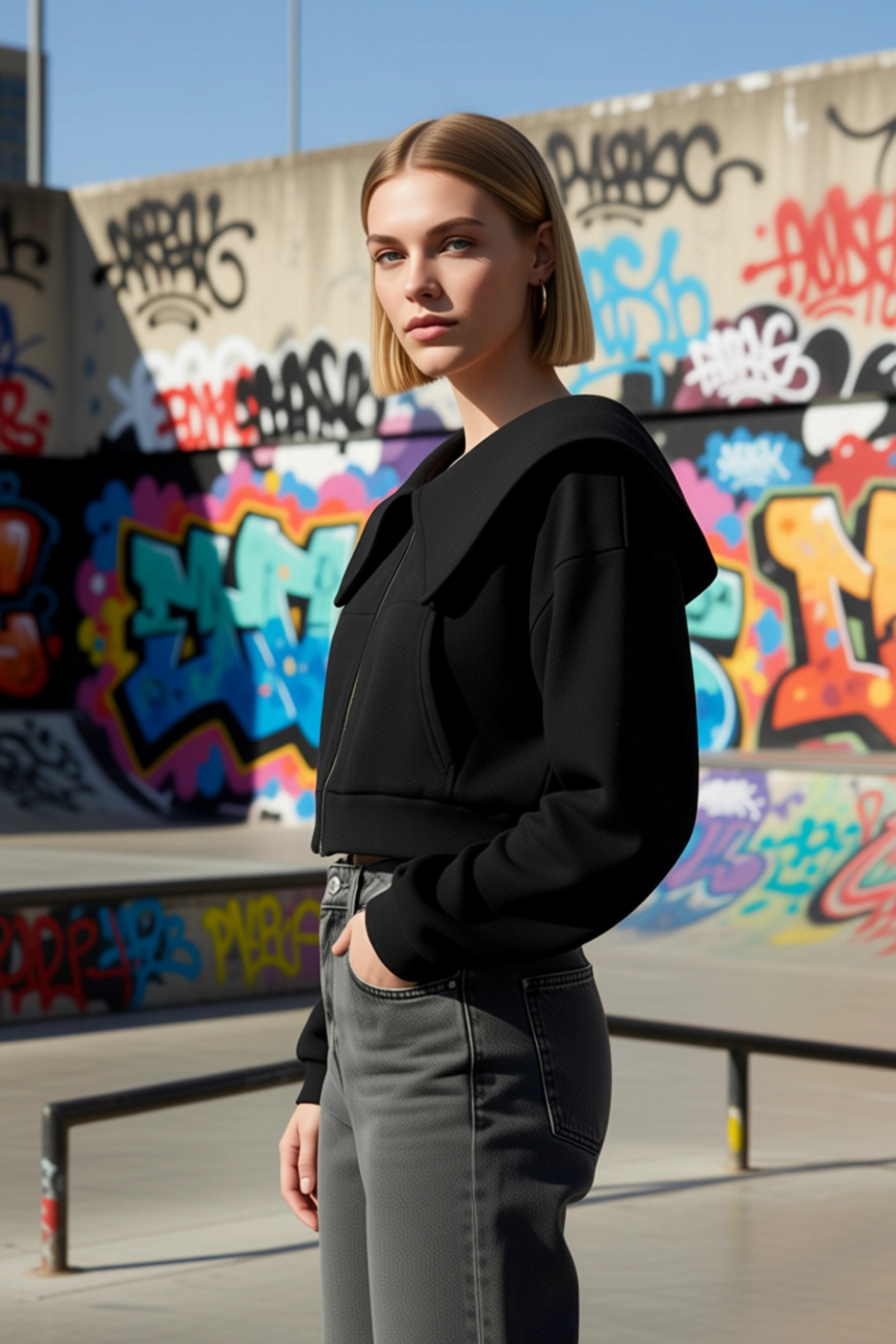 Kadın Polo Yaka Düşük Kol Fermuarlı Örme Sweatshirt %100 Pamuk Fonksiyonel Dayanıklı Rahat