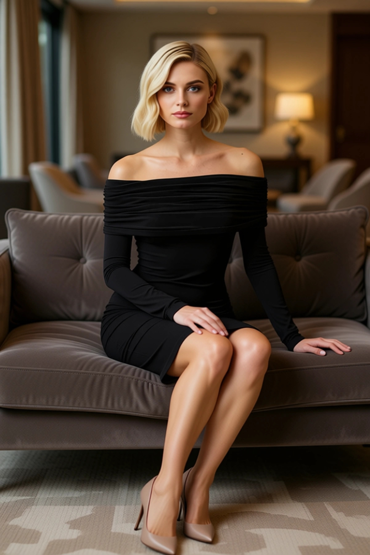 Kadın Carmen Yaka Uzun Kol Bodycon Mini Örme Elbise Fonksiyonel Dayanıklı Kaliteli Estetik