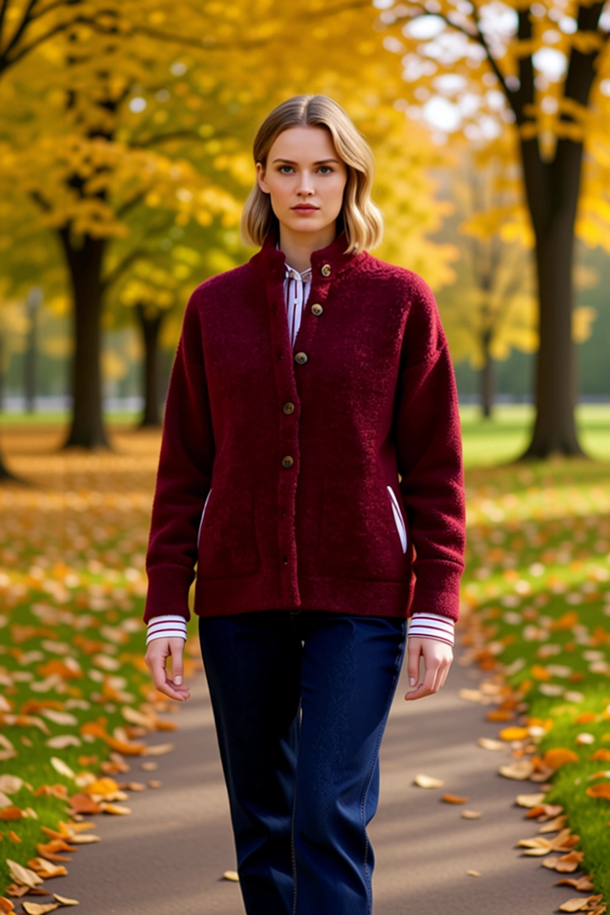 Alternative view of Kadın Buklet Dokulu İplikli Geniş Kalıp Düğmeli Triko Hırka Şık Ve Rahat Günlük Giyim Kombinleri