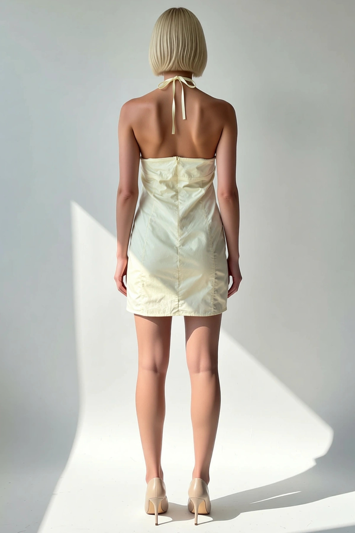 Kadın Boyundan Bağlamalı İnce Askılı Poplin Dokuma Bodycon Kalıp Elbise Şık