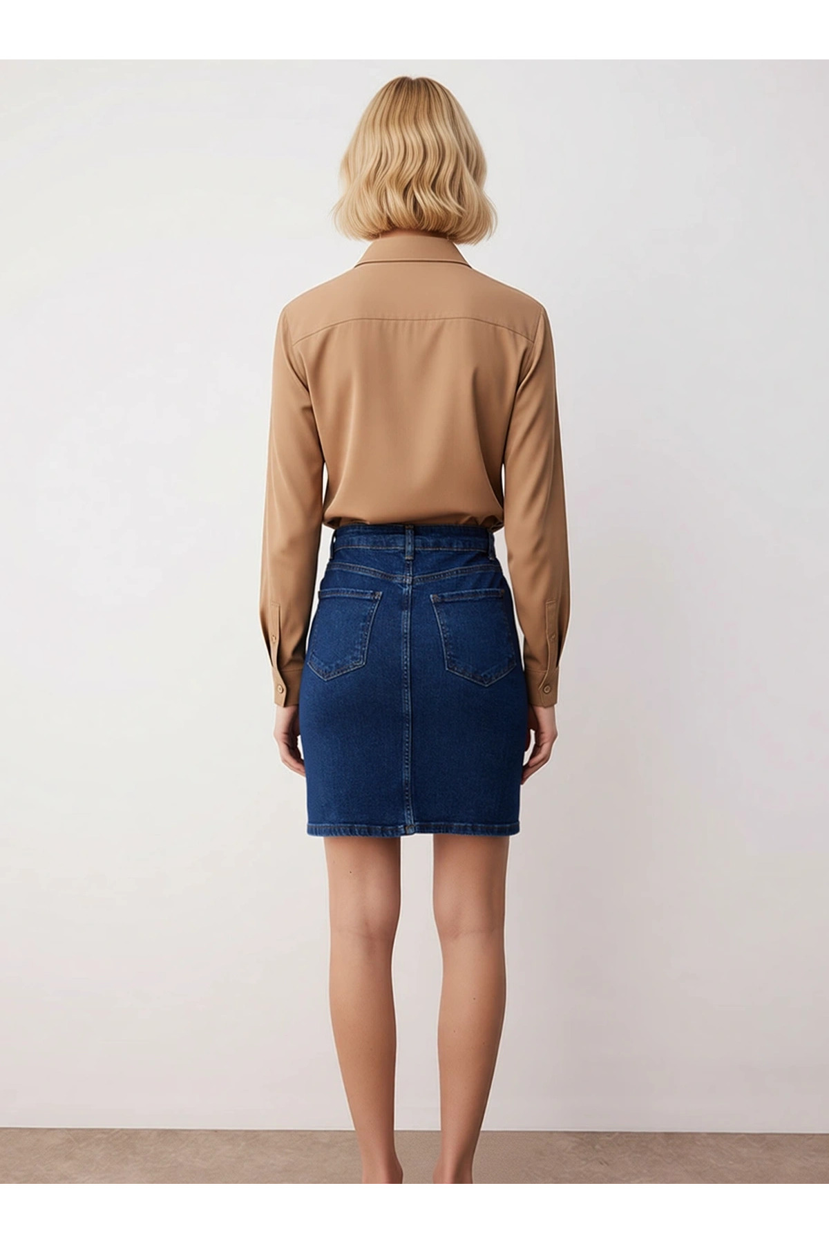 Kadın Yüksek Bel Mini Denim Etek A Kesim Kalem Kalıp Fonksiyonel Dayanıklı Kaliteli Modern