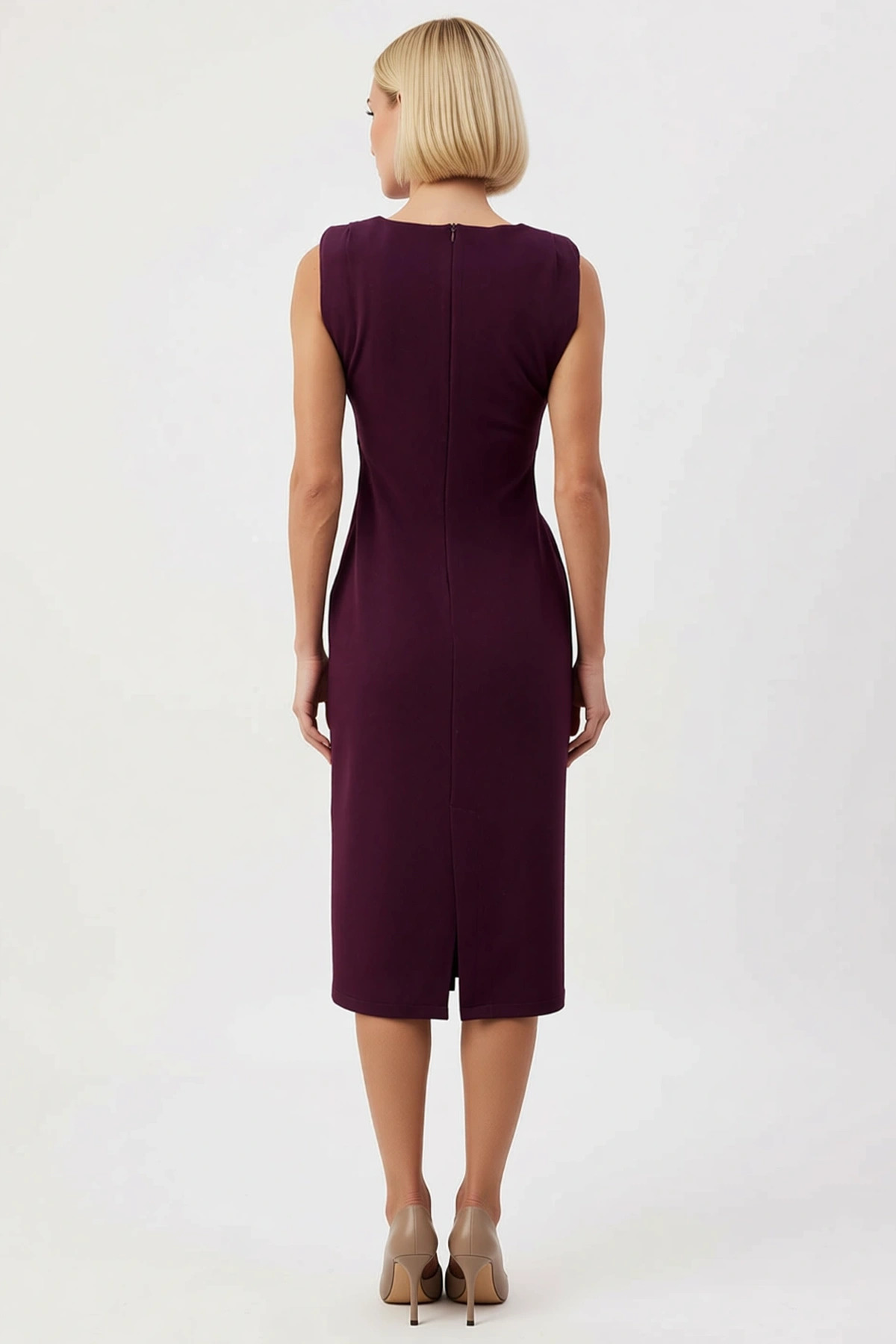 Kadın V Yaka Düşük Kol Kısa Kollu Bodycon Kalıp Midi Dokuma Elbise Fonksiyonel Dayanıklı Şık