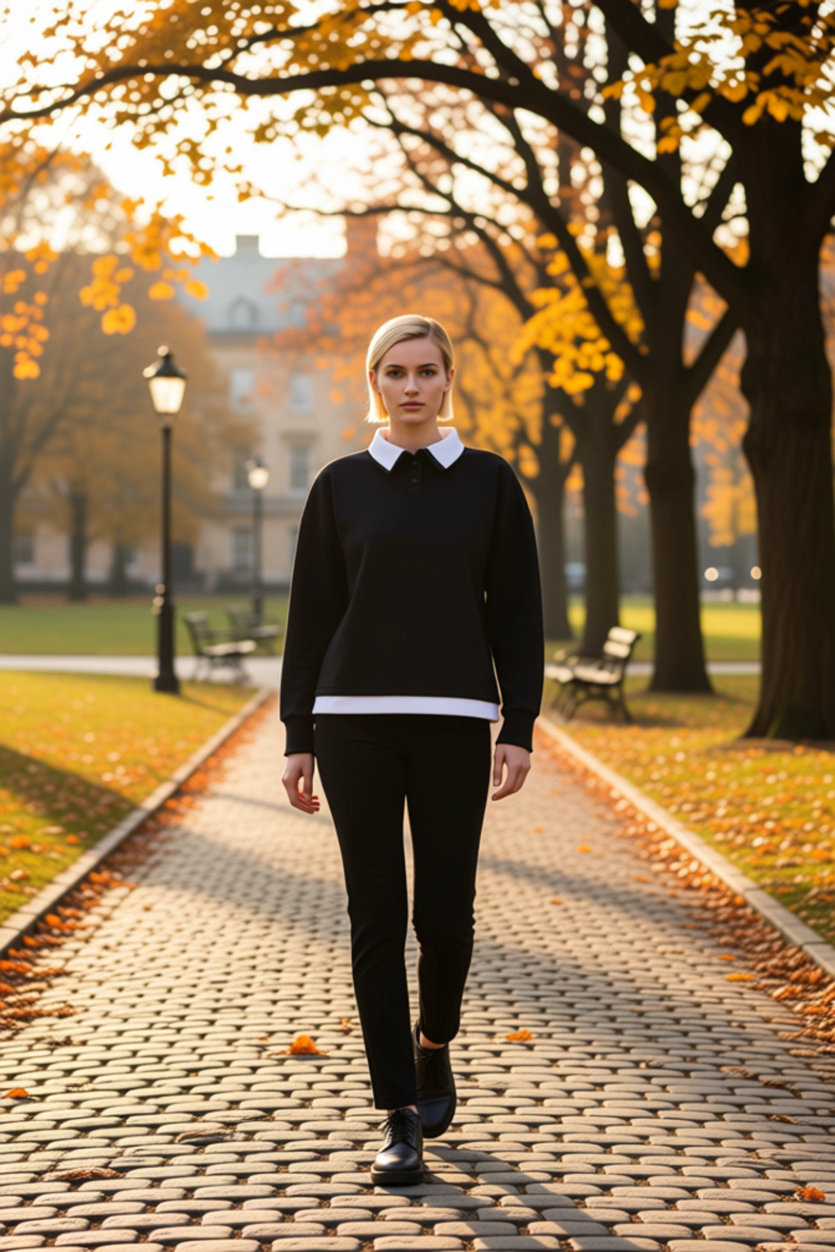Kadın Polo Yaka Düşük Kol Oversize Geniş Kalıp %100 Pamuk Sweatshirt Fonksiyonel Dayanıklı