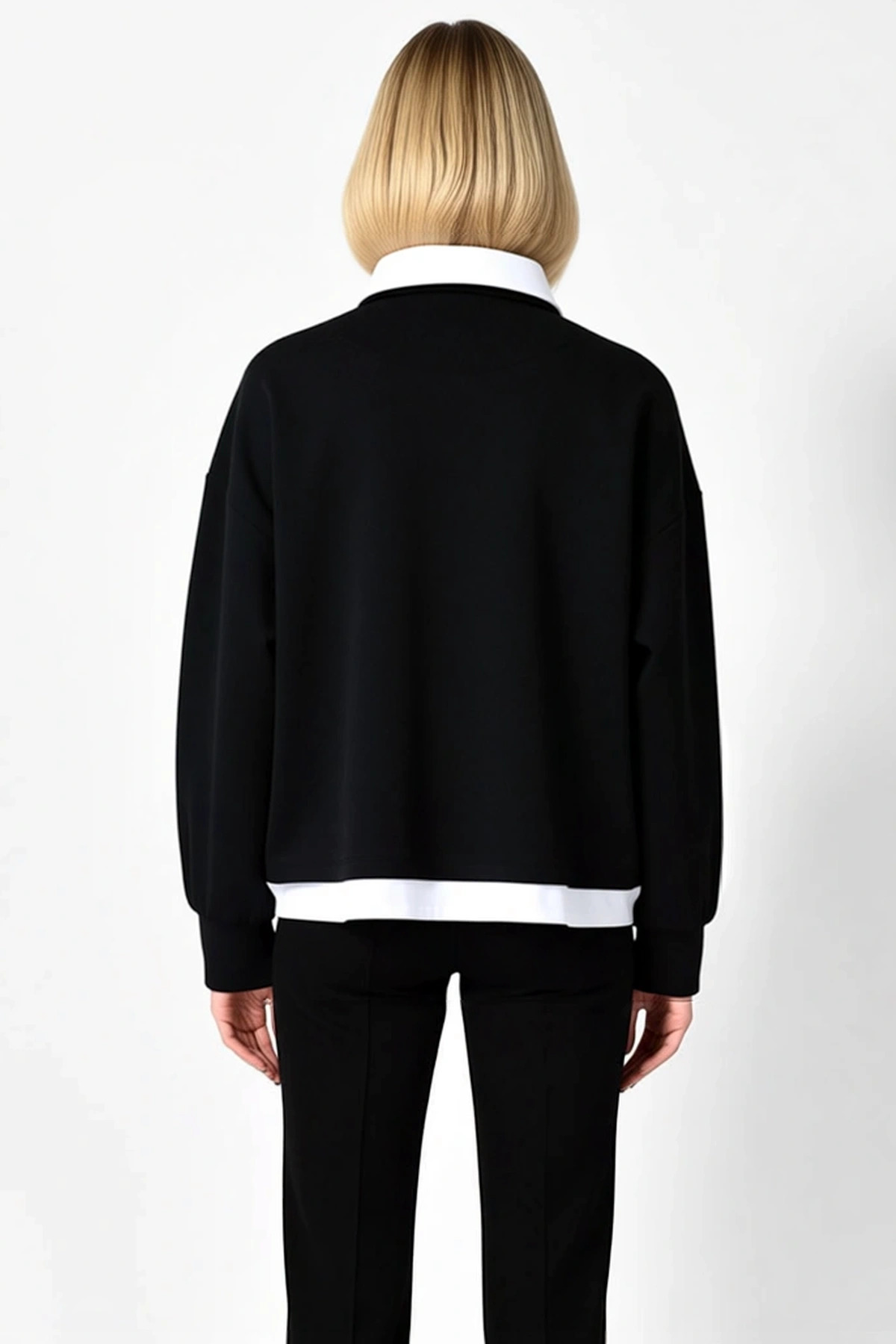 Kadın Polo Yaka Düşük Kol Oversize Geniş Kalıp %100 Pamuk Sweatshirt Fonksiyonel Dayanıklı