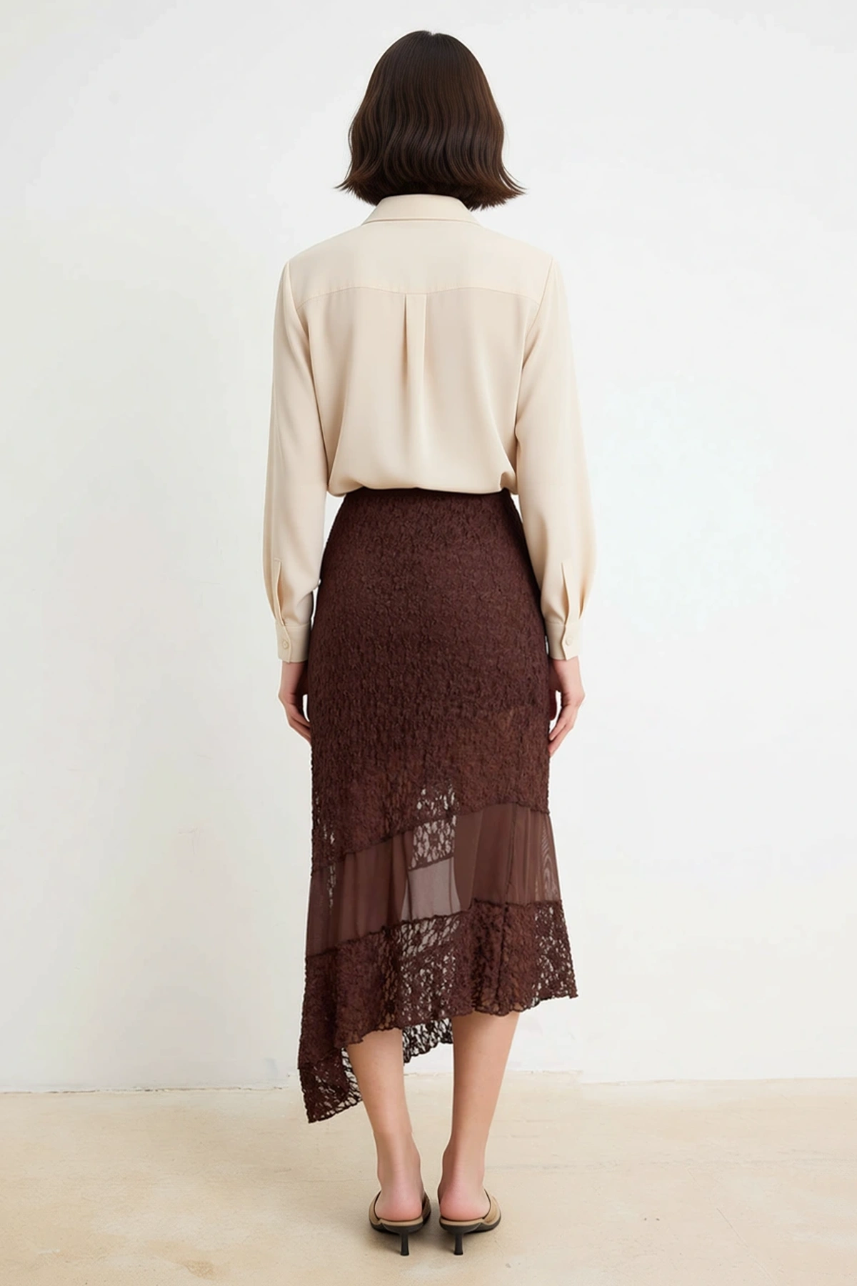 Kadın Asimetrik Midi Dantel Örme Etek Normal Bel A Kesim Astarsız Polyester Rahat Günlük Modern
