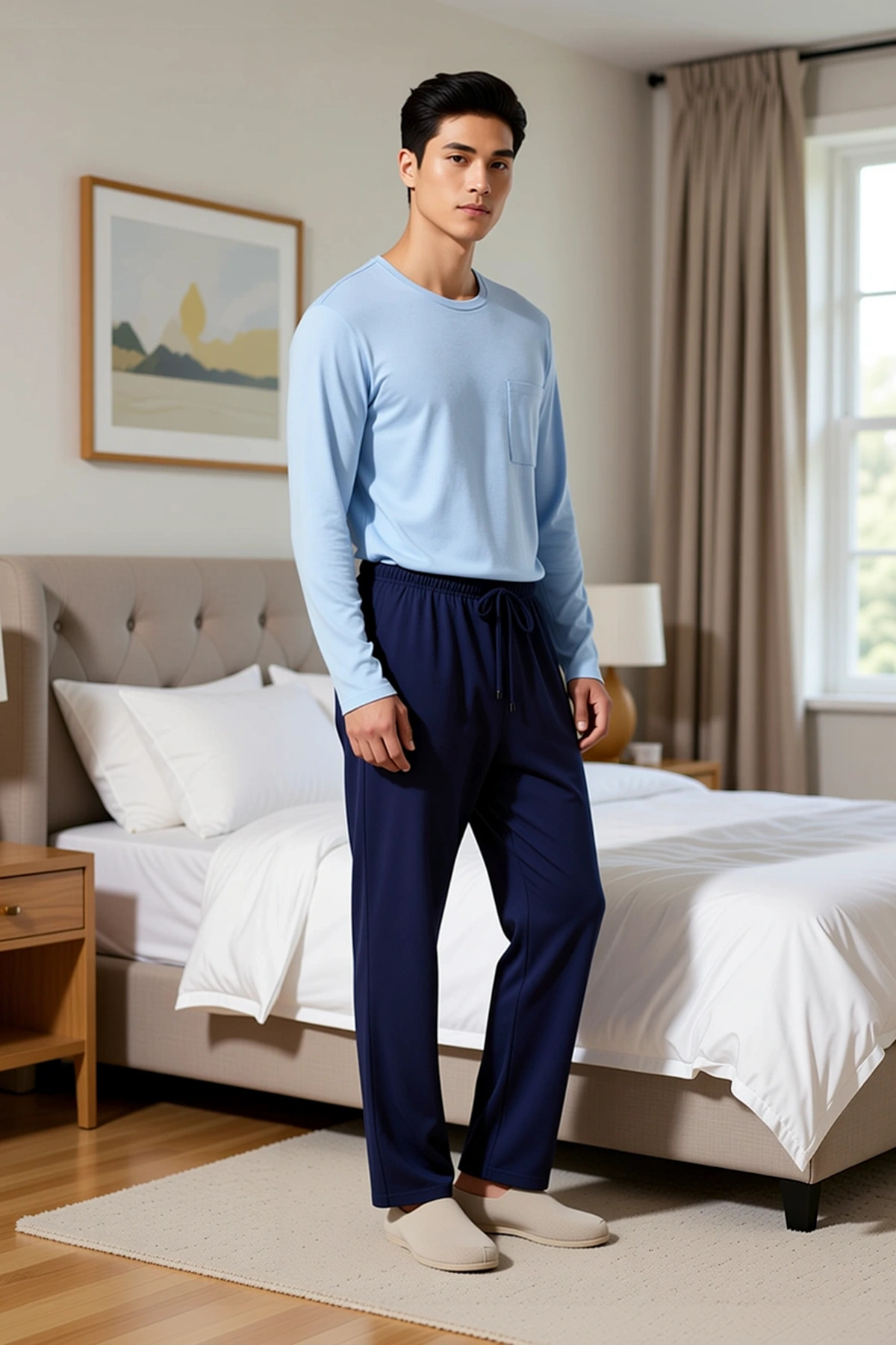 Erkek Regular Fit Örme Bisiklet Yaka Standart Kol Pijama Takımı Fonksiyonel Şık %100 Pamuk