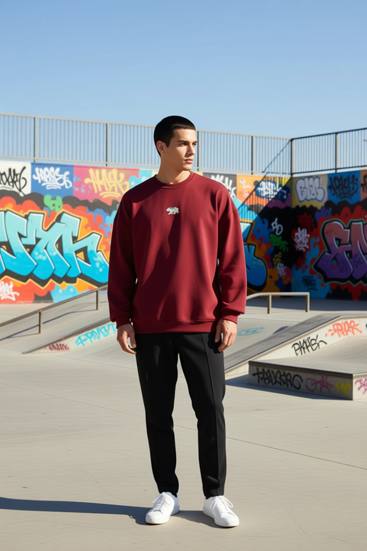 Erkek Bisiklet Yaka Standart Kol Oversize Fit Sweatshirt Fonksiyonel Dayanıklı Kaliteli Şık
