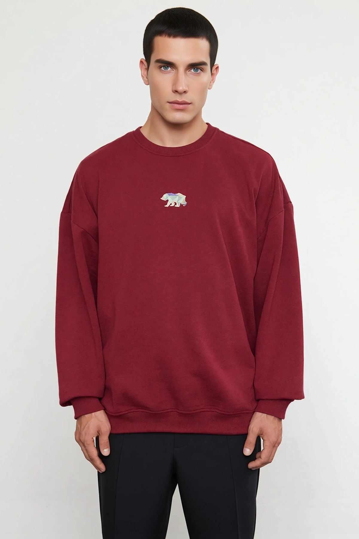 Erkek Bisiklet Yaka Standart Kol Oversize Fit Sweatshirt Fonksiyonel Dayanıklı Kaliteli Şık