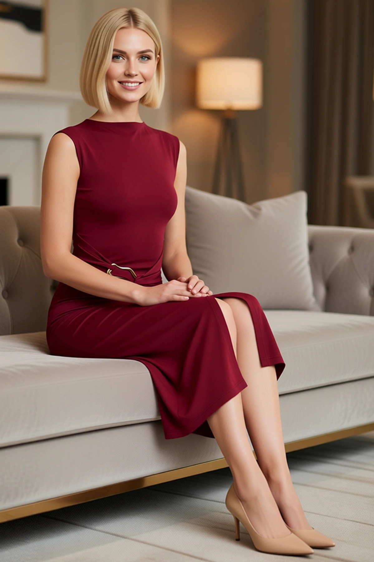 Kadın Bodycon Midi Elbise Kolsuz Kayık Yaka Aksesuar Detaylı Örne Kumaş Zarif Gece Günlük Rahat