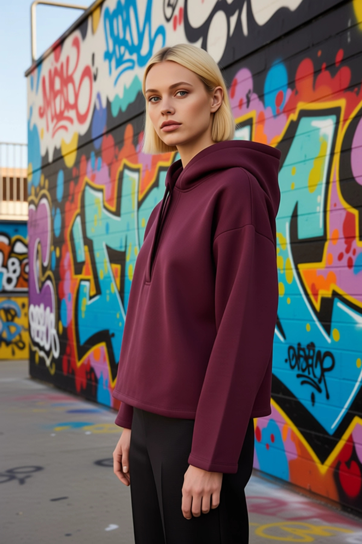 Kadın Kapüşonlu Düşük Kol Oversize Örme Sweatshirt Fonksiyonel Dayanıklı Kaliteli Konforlu