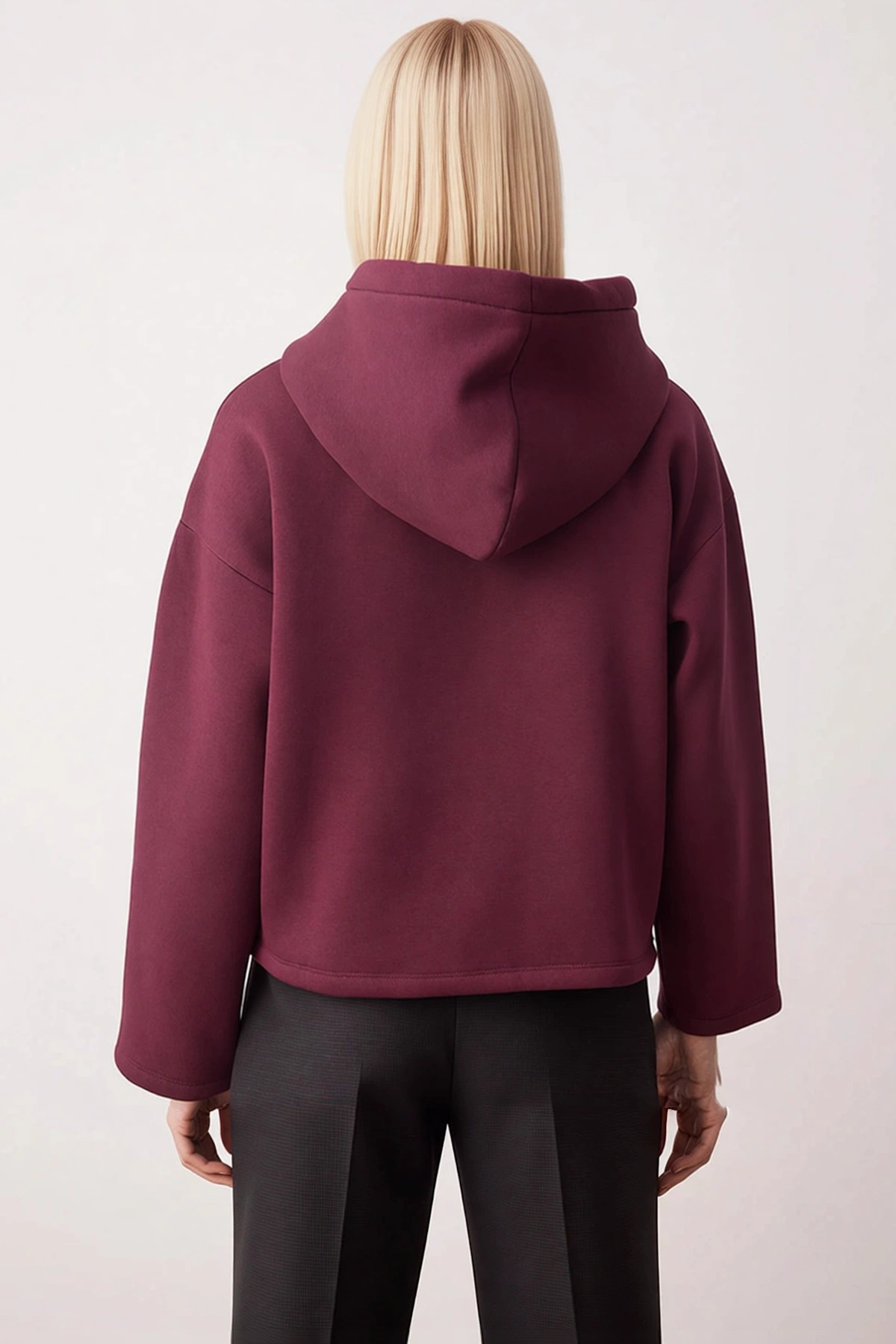 Kadın Kapüşonlu Düşük Kol Oversize Örme Sweatshirt Fonksiyonel Dayanıklı Kaliteli Konforlu