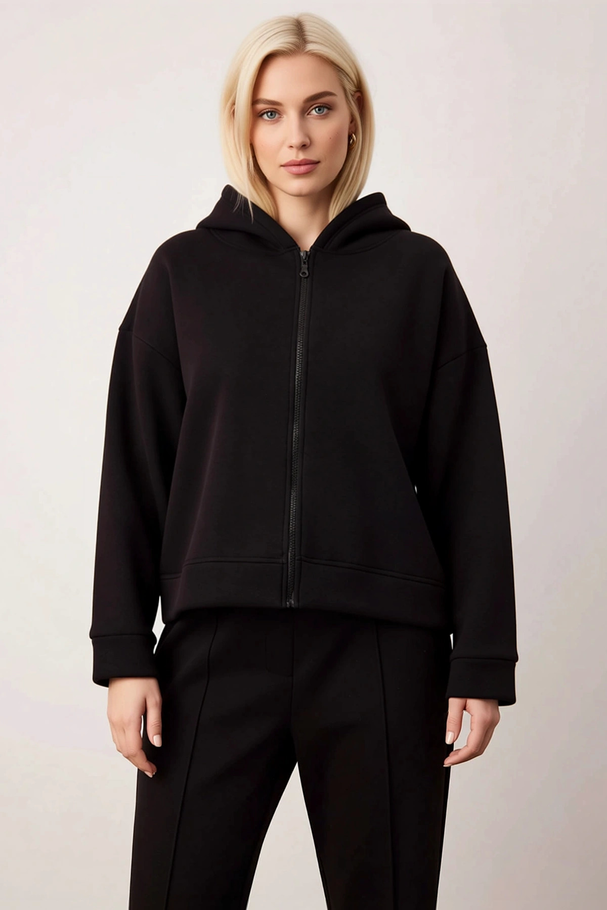 Kadın Kapüşonlu Düşük Kol Oversize Crop Sweatshirt Fonksiyonel Dayanıklı Kaliteli Konforlu