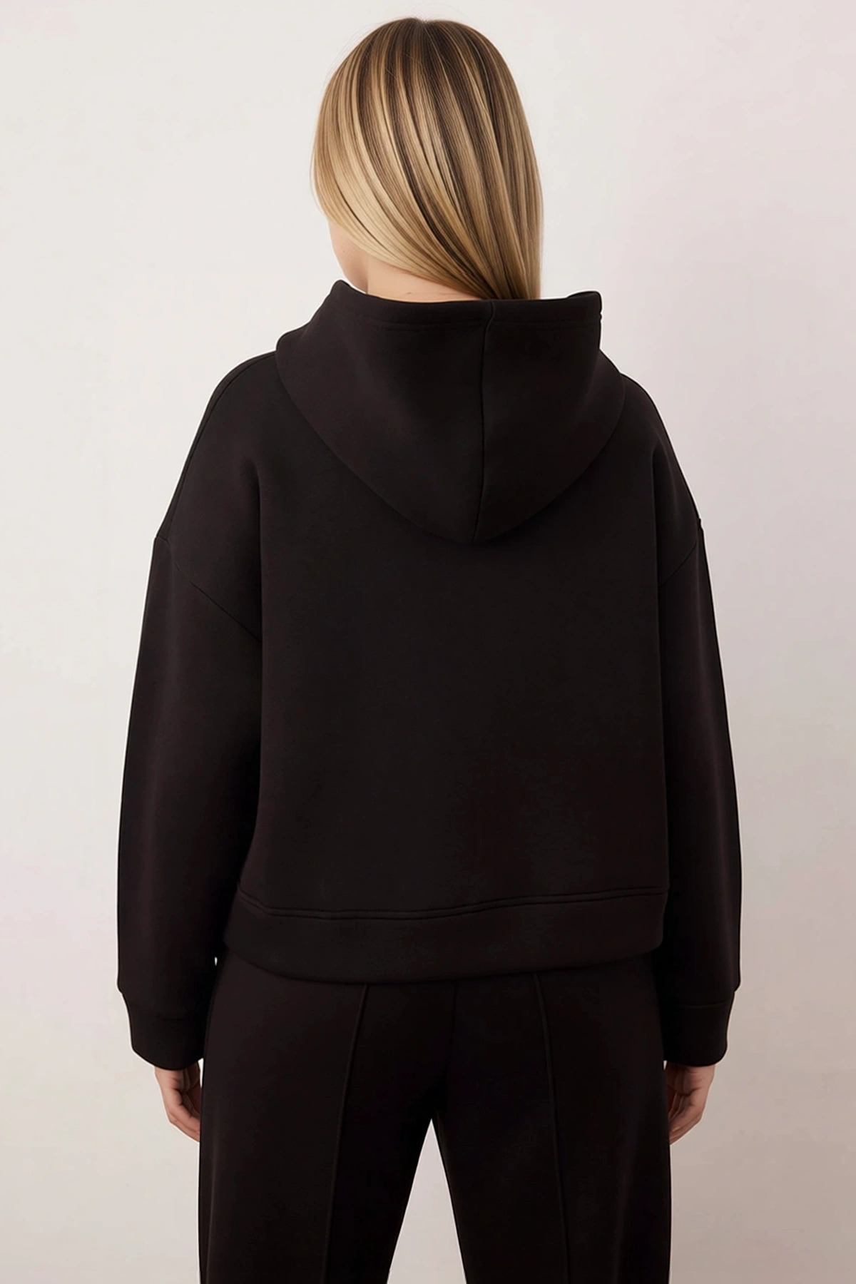 Kadın Kapüşonlu Düşük Kol Oversize Crop Sweatshirt Fonksiyonel Dayanıklı Kaliteli Konforlu