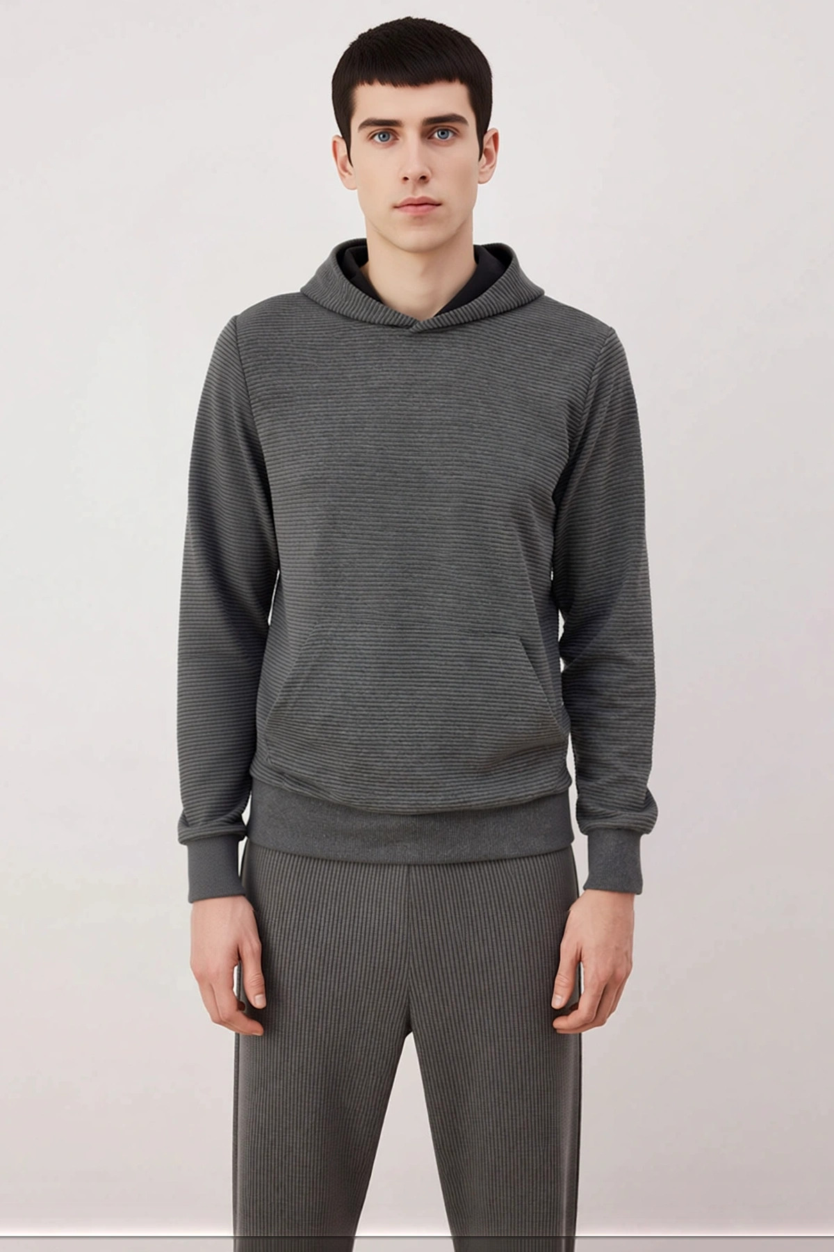 Erkek Kapüşonlu Standart Kol Ottoman Dokuma Regular Kalıp Sweatshirt Fonksiyonel Dayanıklı
