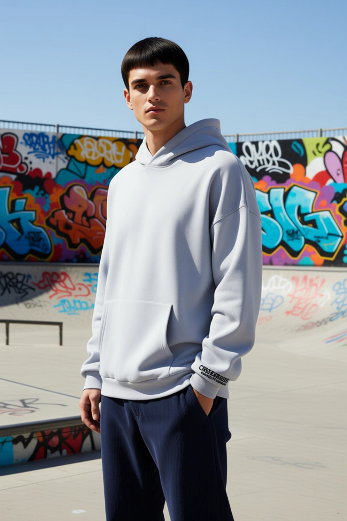 Erkek Kapüşonlu Standart Kol Oversize Kalıp Slogan Desenli Sweatshirt Fonksiyonel Kaliteli