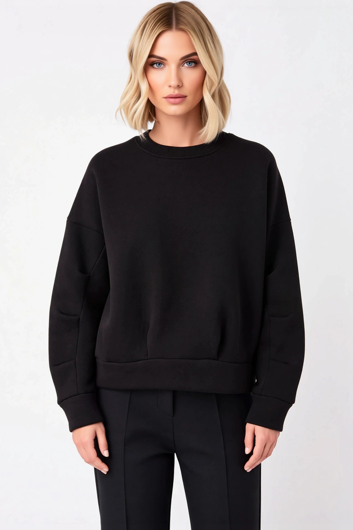 Kadın Bisiklet Yaka Düşük Kol Geniş Kalıp Örme Sweatshirt Fonksiyonel Dayanıklı Kaliteli Şık