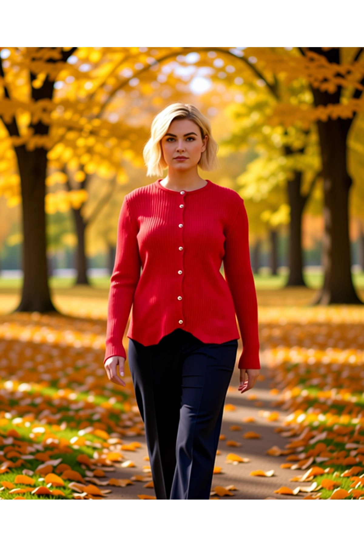 Alternative view of Kadın Bisiklet Yaka Fitilli Triko Hırka Düğmeli Tasarım Uzun Kollu Rahat Kalıp Günlük Şıklık