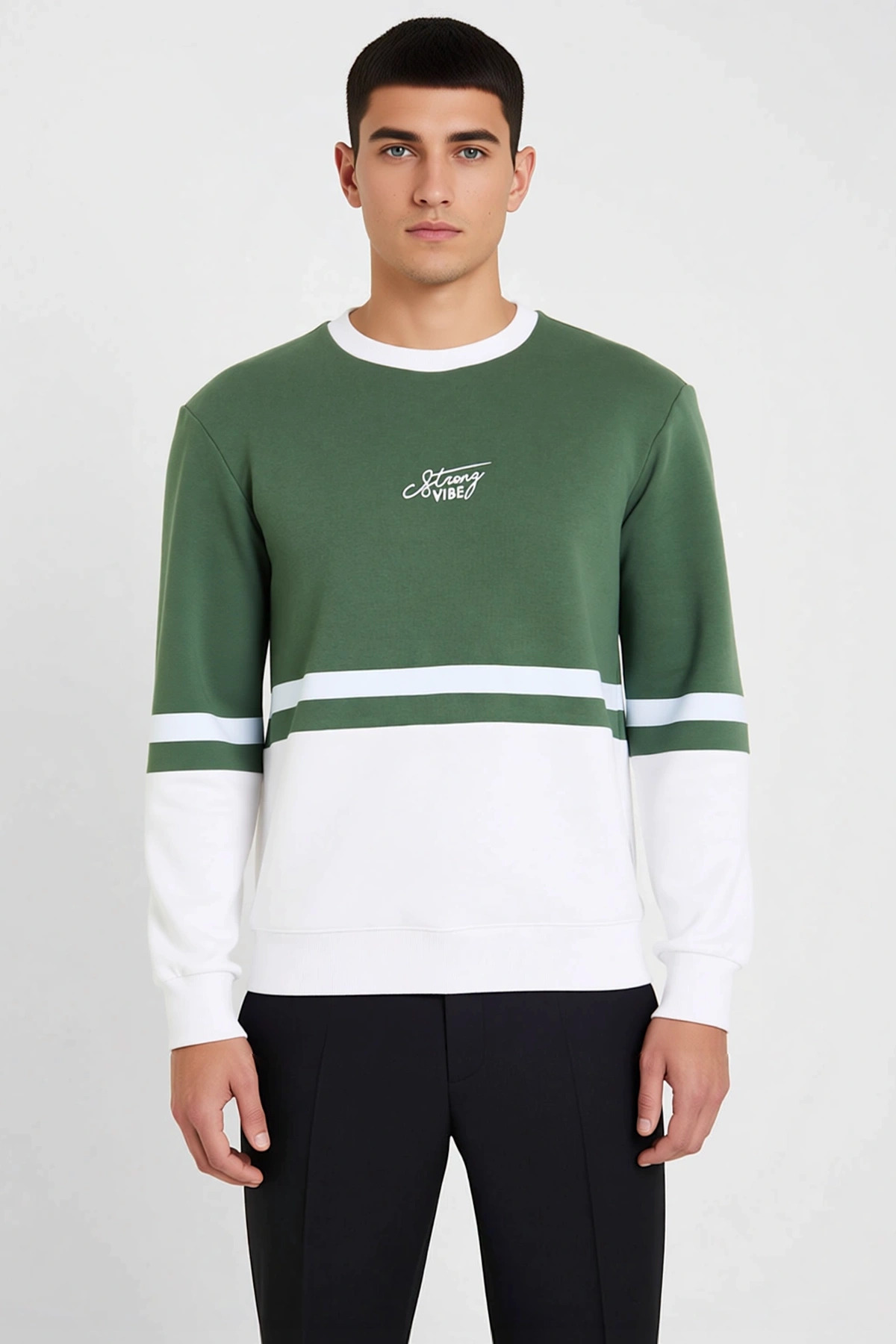 Erkek Bisiklet Yaka Standart Kol Panelli Sweatshirt %61 Pamuk %39 Polyester Fonksiyonel Şık