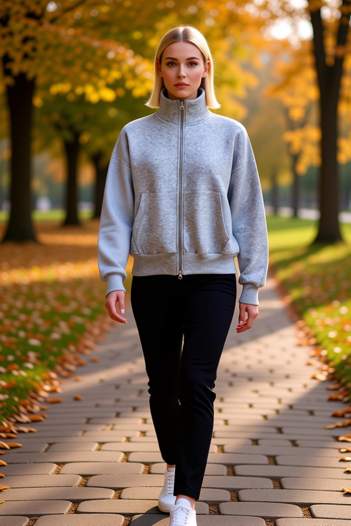 Kadın Dik Yaka Düşük Kol Fermuarlı Geniş Kalıp Sweatshirt Fonksiyonel Dayanıklı Kaliteli Şık