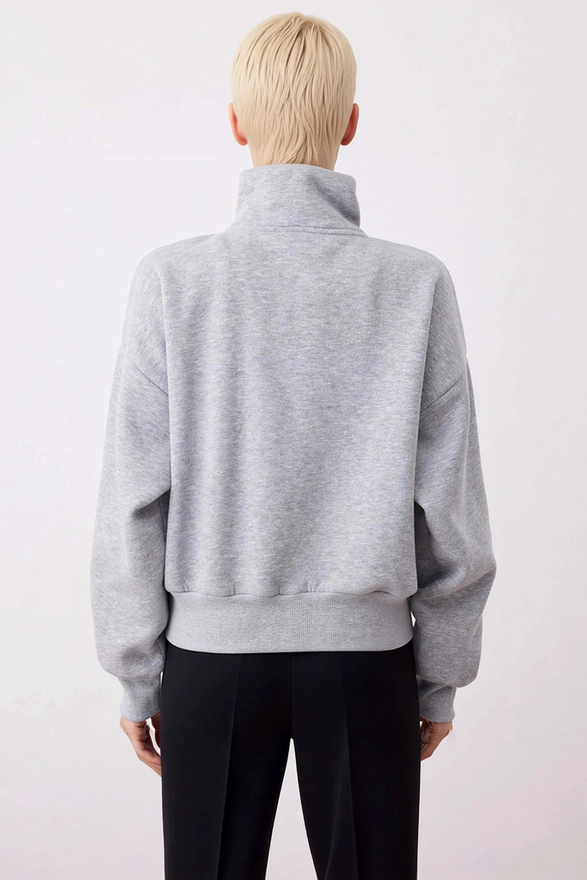 Kadın Dik Yaka Düşük Kol Fermuarlı Geniş Kalıp Sweatshirt Fonksiyonel Dayanıklı Kaliteli Şık