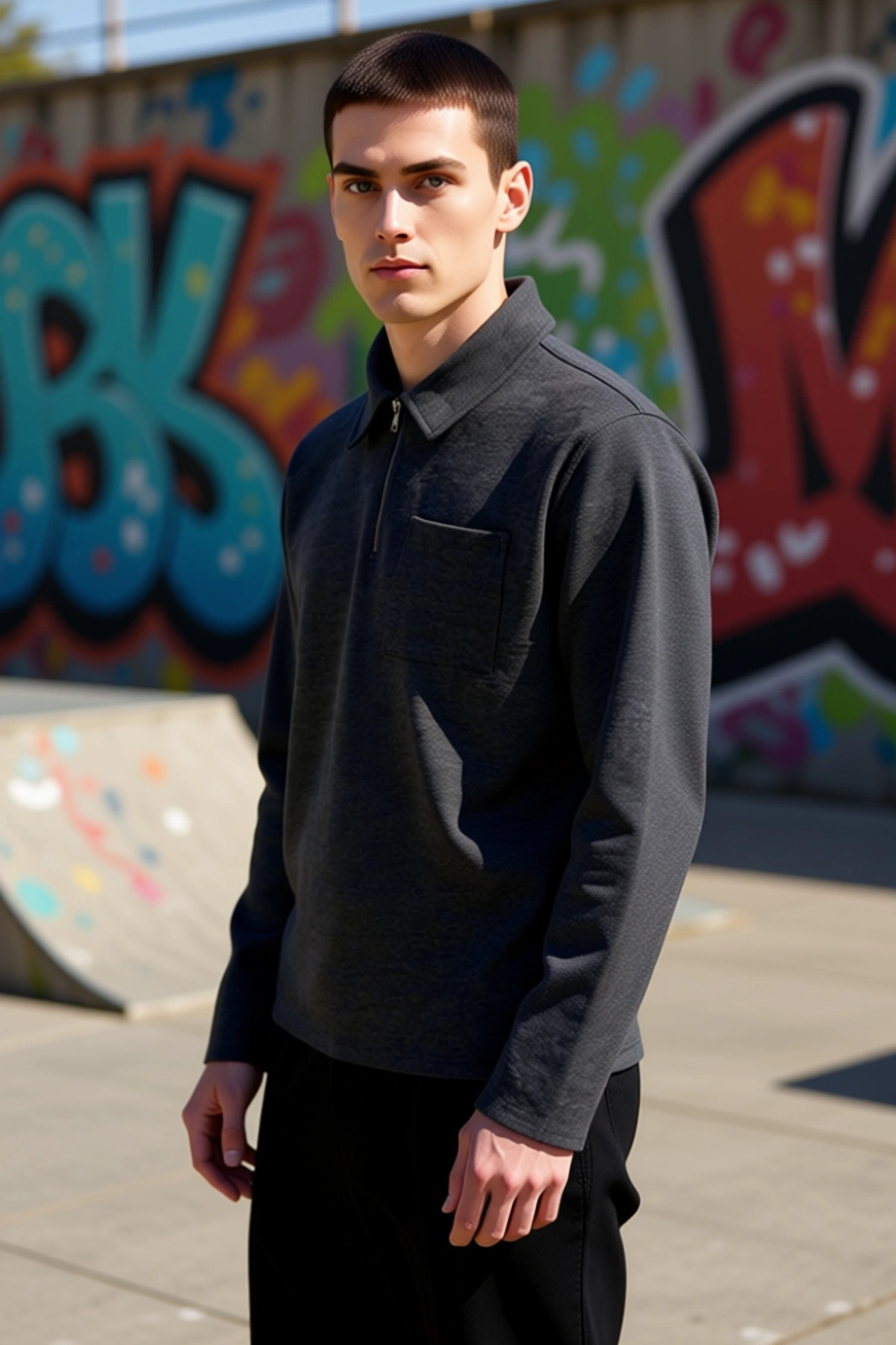 Erkek Polo Yaka Fermuarlı Standart Kol Sweatshirt Fonksiyonel Dayanıklı Kaliteli Konforlu Şık
