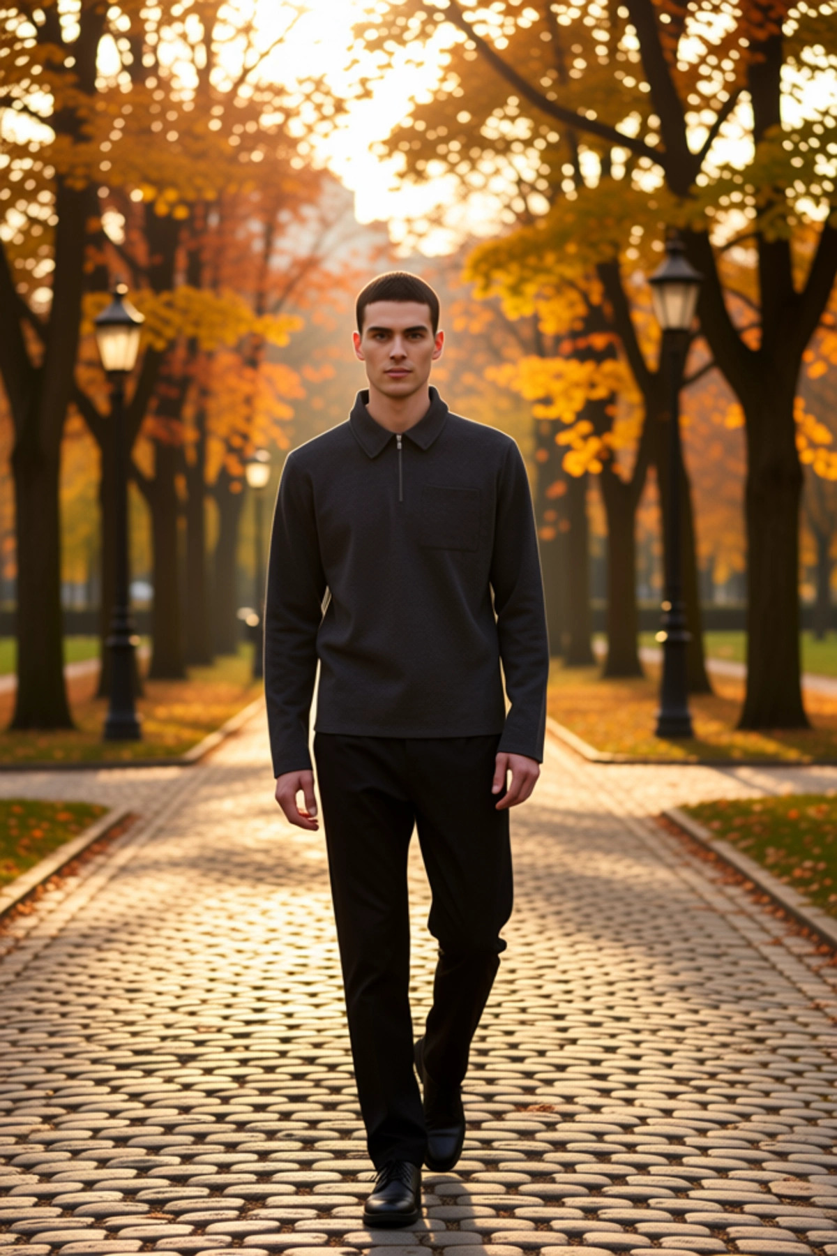 Erkek Polo Yaka Fermuarlı Standart Kol Sweatshirt Fonksiyonel Dayanıklı Kaliteli Konforlu Şık