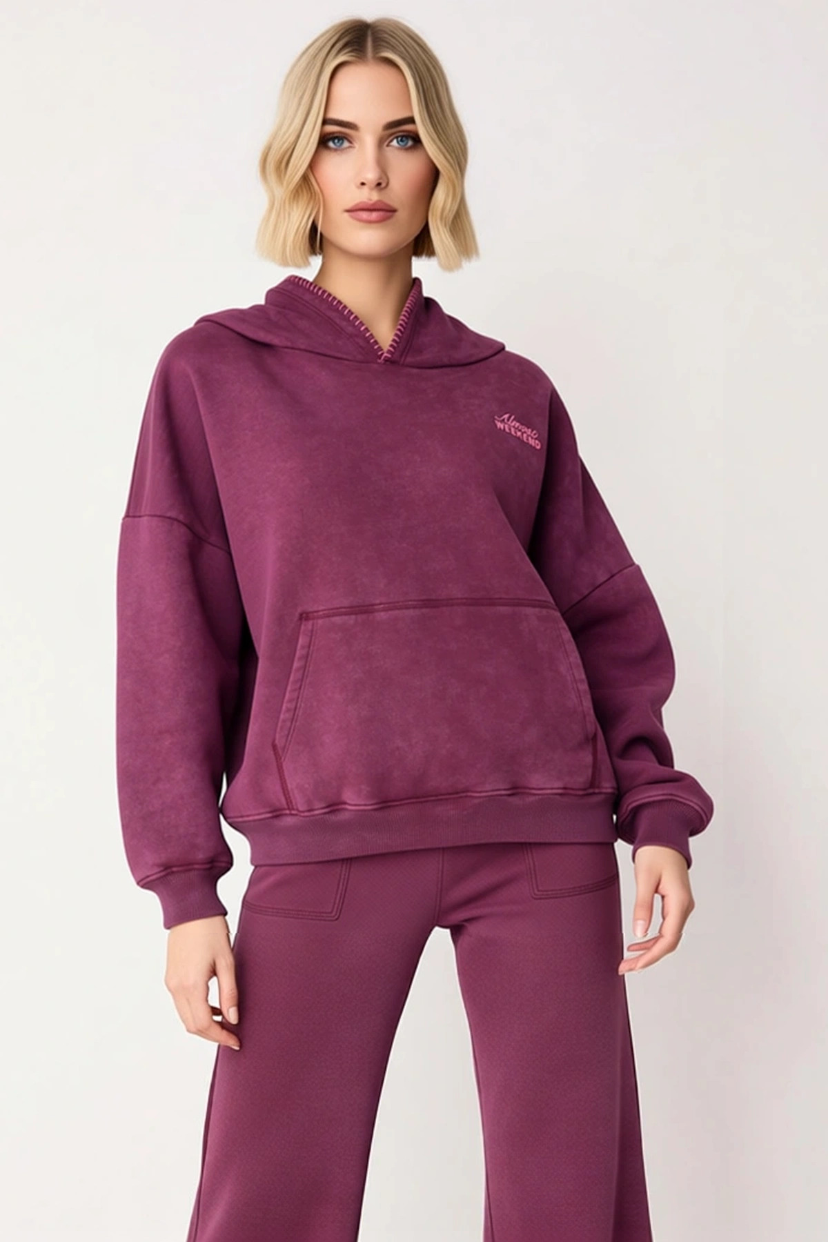 Kadın Kapüşonlu Düşük Kol Örme Sweatshirt Fonksiyonel Dayanıklı Kaliteli Konforlu Estetik Şık