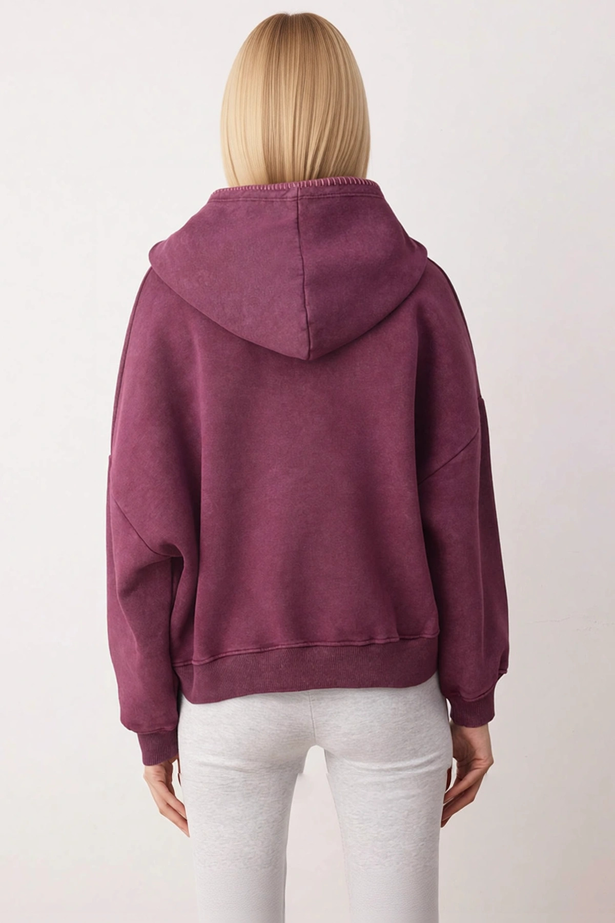 Kadın Kapüşonlu Düşük Kol Örme Sweatshirt Fonksiyonel Dayanıklı Kaliteli Konforlu Estetik Şık