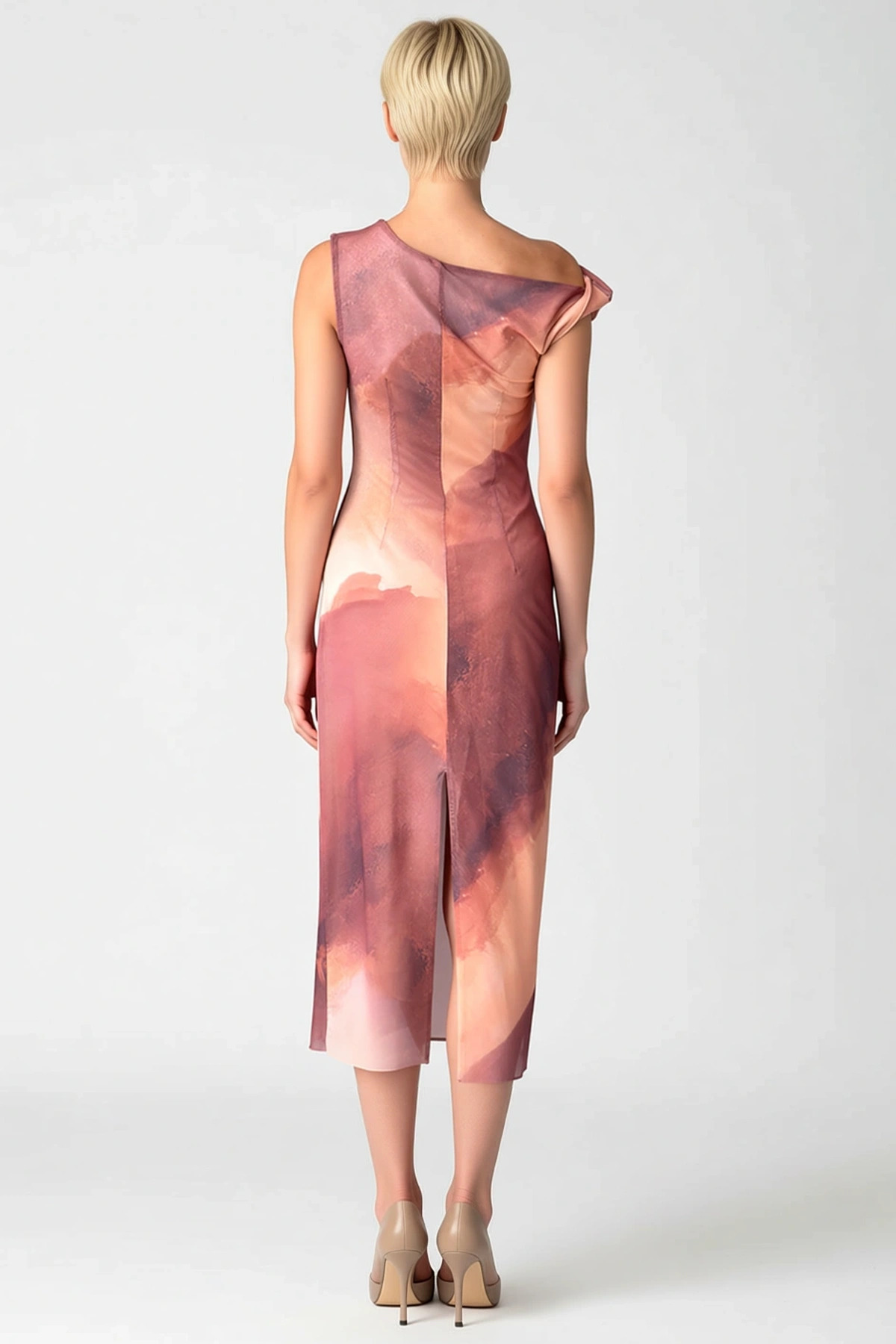 Kadın Asimetrik Yaka Kolsuz Bodycon Kalıp Midi Elbise Fonksiyonel Dayanıklı