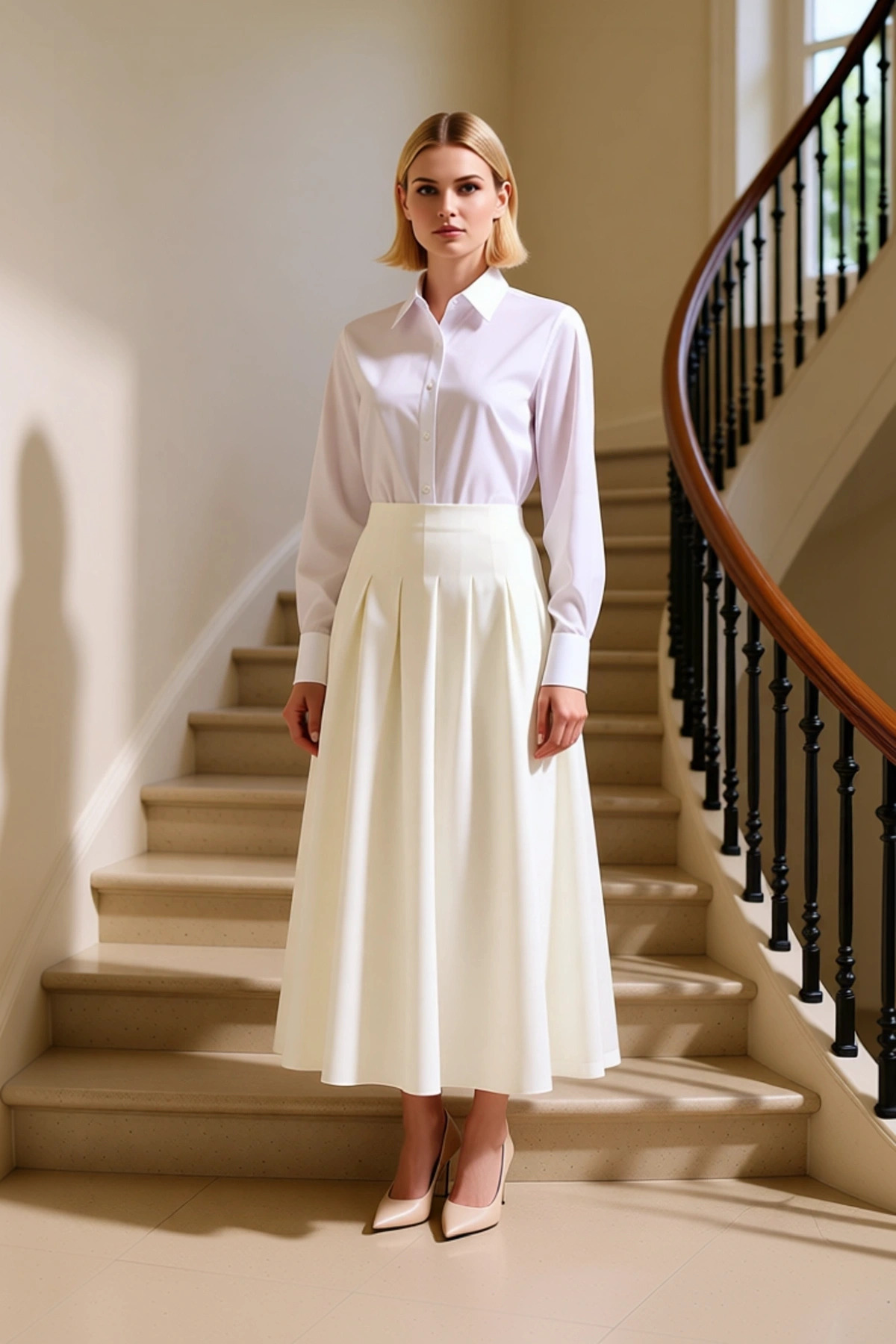 Kadın Yüksek Bel Pileli Maxi Etek %95 Polyester %5 Elastan Düz Desen Fonksiyonel Dayanıklı