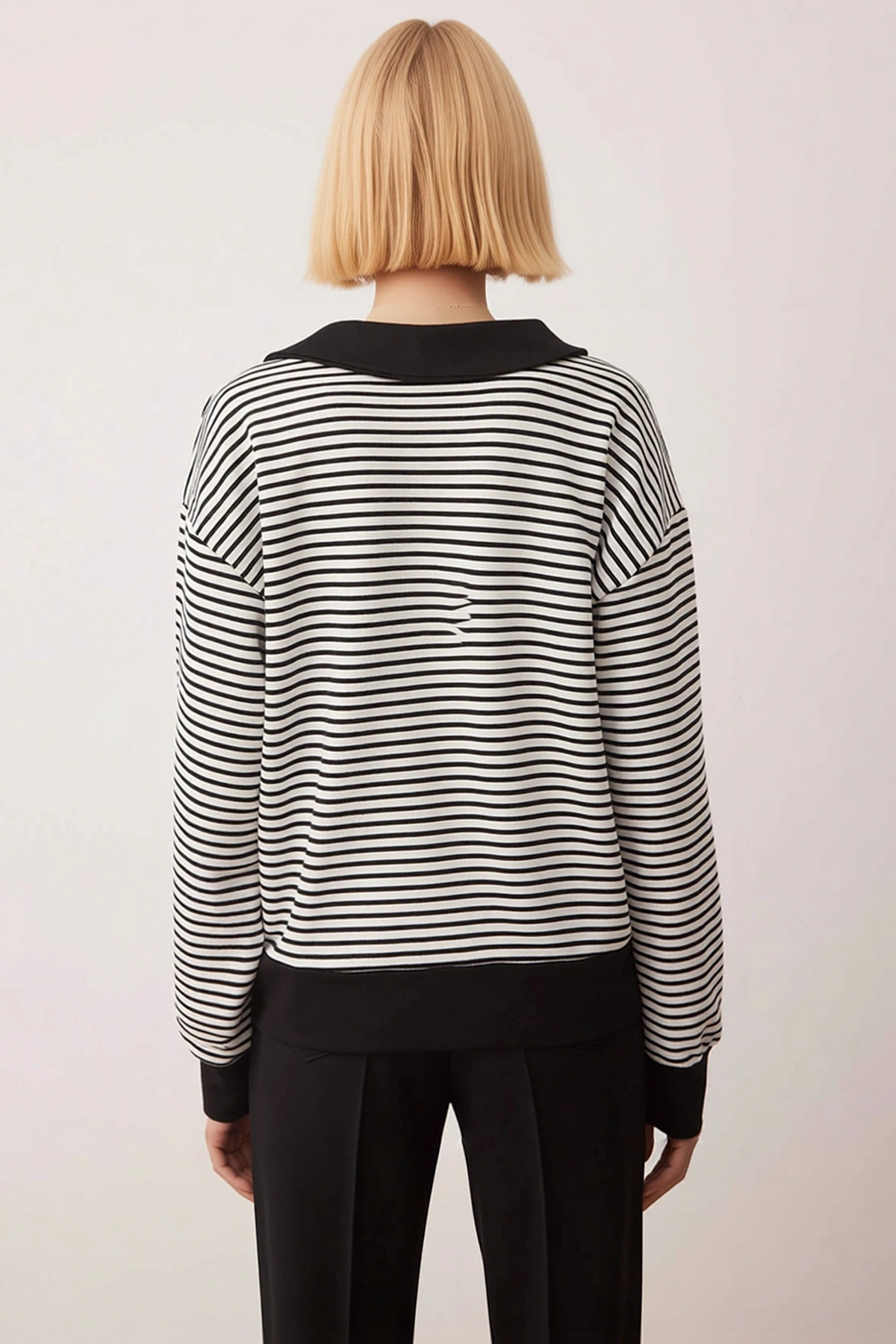 Kadın V Yaka Düşük Kol Uzun Kol Çizgili Örme Sweatshirt Fonksiyonel Dayanıklı Kaliteli Şık