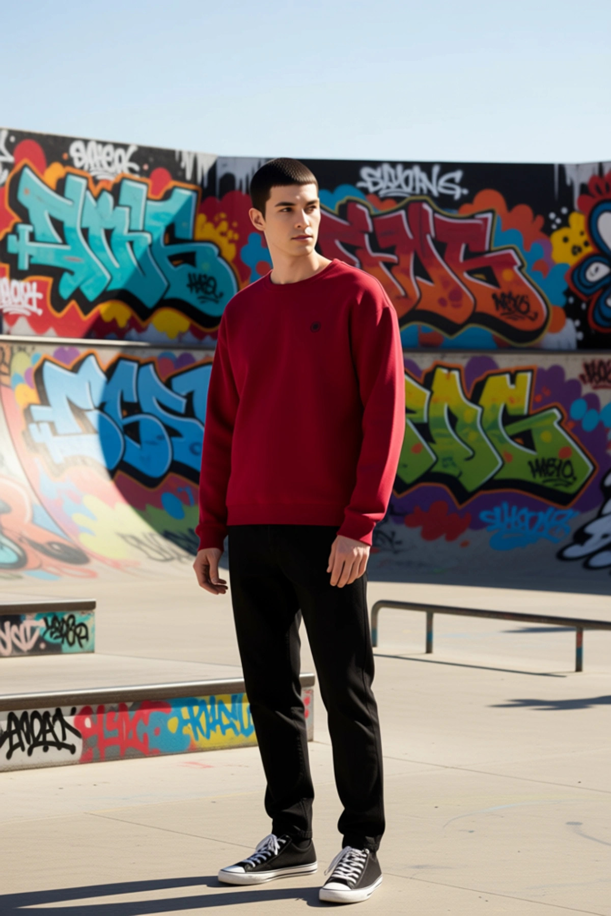 Erkek Bisiklet Yaka Standart Kol Oversize Kalıp 3 İplik Penye Şardonlu Sweatshirt Kaliteli