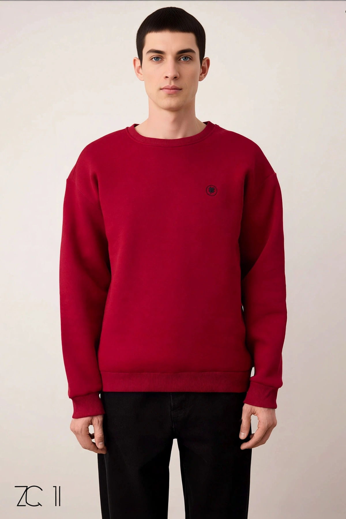 Erkek Bisiklet Yaka Standart Kol Oversize Kalıp 3 İplik Penye Şardonlu Sweatshirt Kaliteli