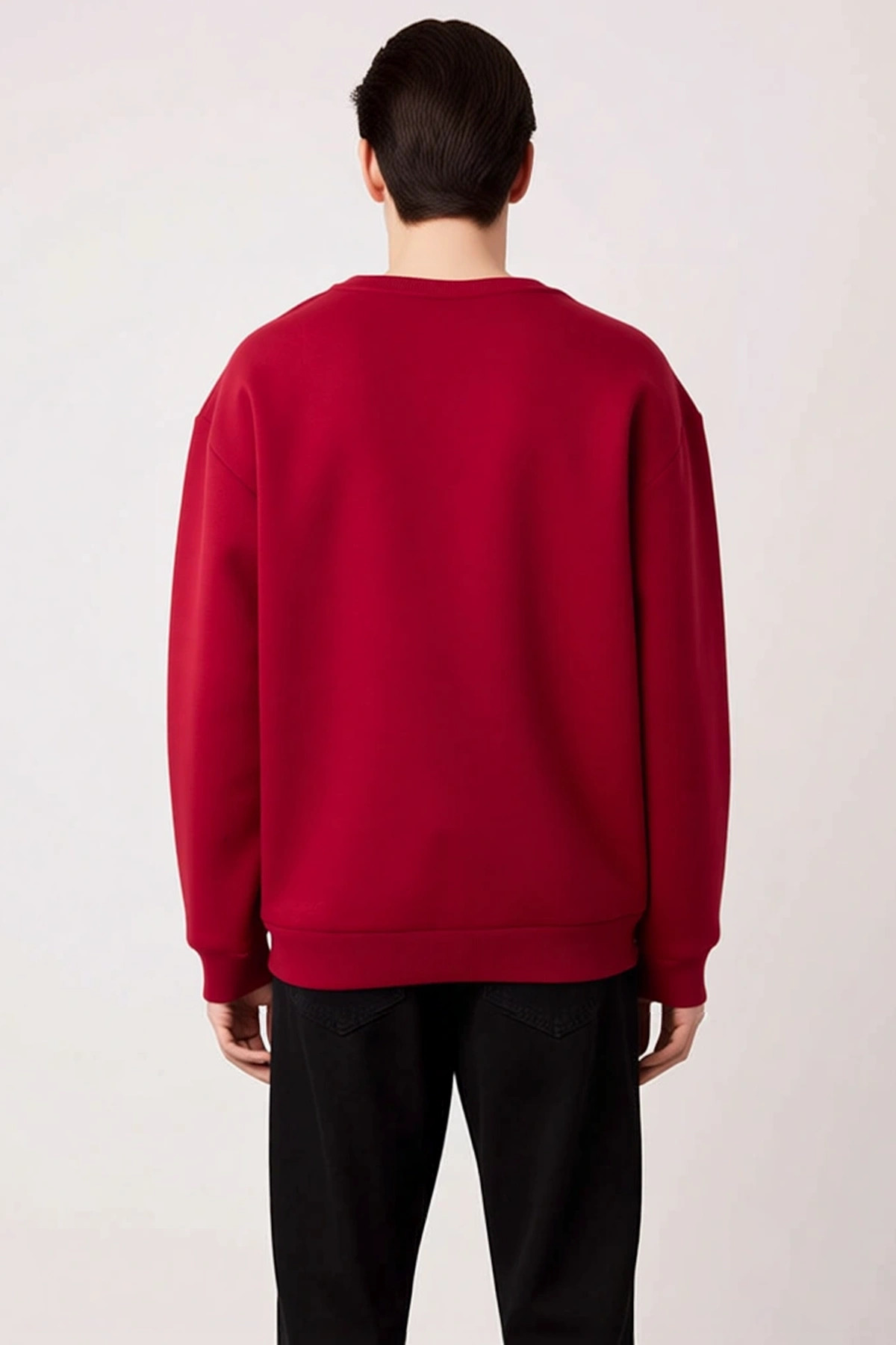 Erkek Bisiklet Yaka Standart Kol Oversize Kalıp 3 İplik Penye Şardonlu Sweatshirt Kaliteli