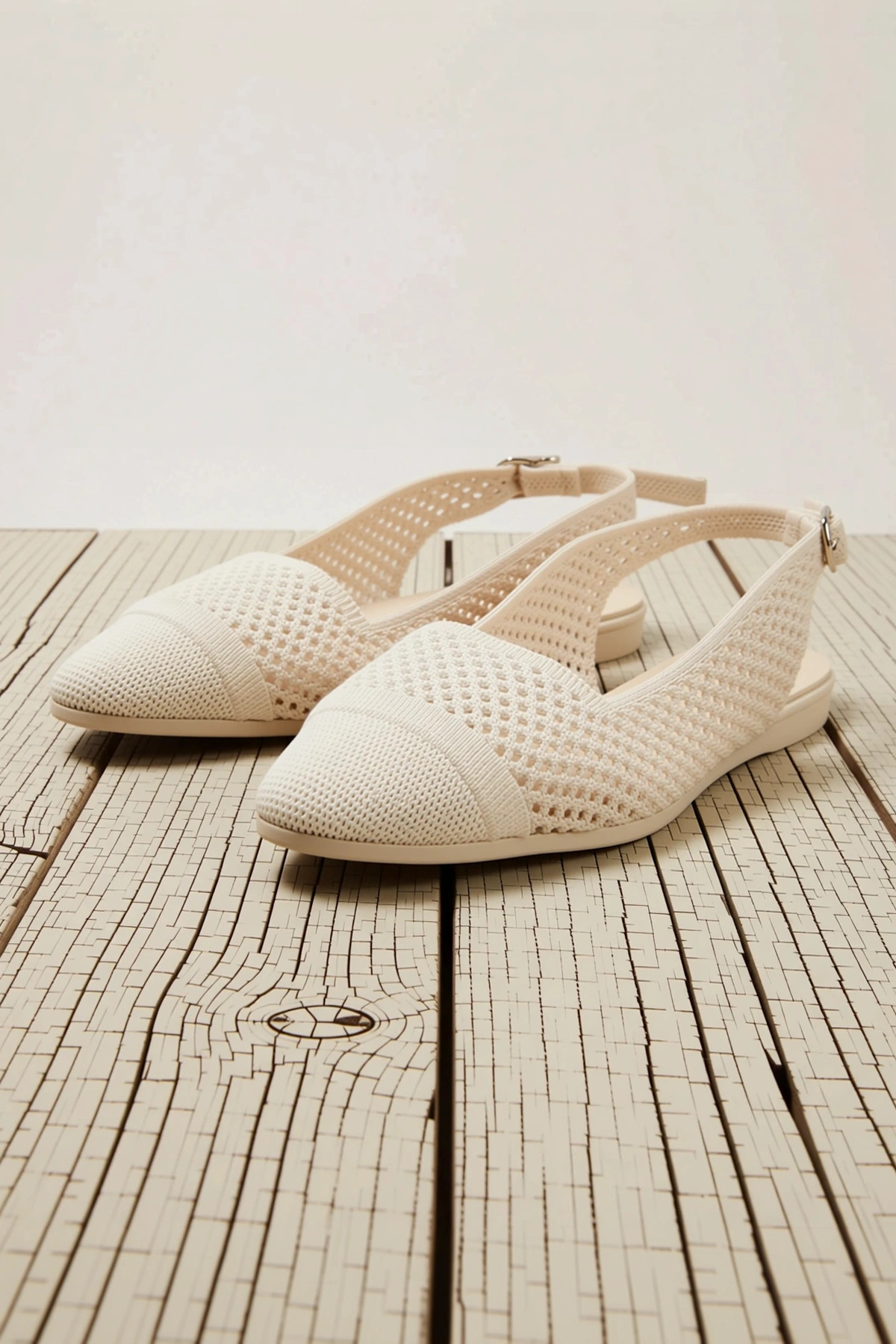 Kadın Sivri Burun Örgü Slingback Düz Topuklu Ayakkabı Fonksiyonel Dayanıklı Kaliteli Rahat