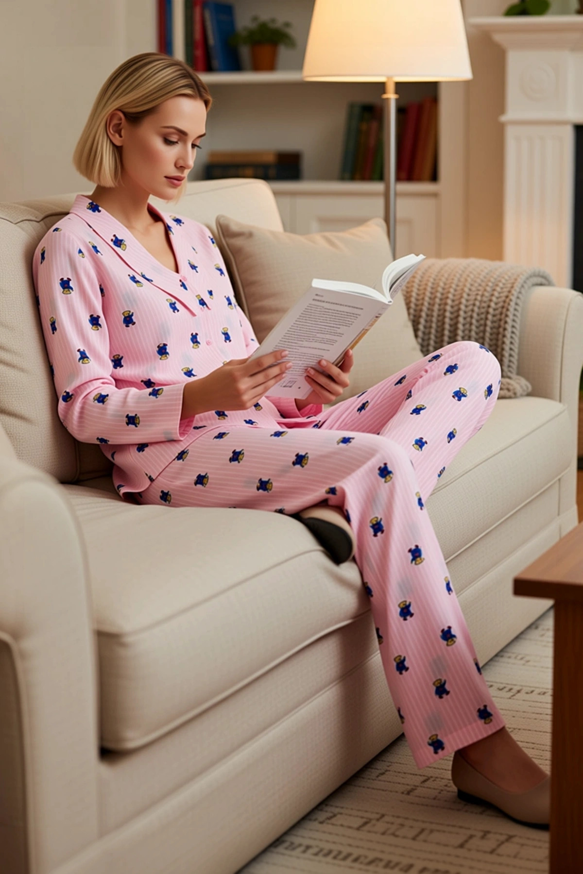 Kadın Gömlek Yaka Uzun Kol Regular Kalıp Dokuma Pijama Takımı Fonksiyonel Dayanıklı Modern