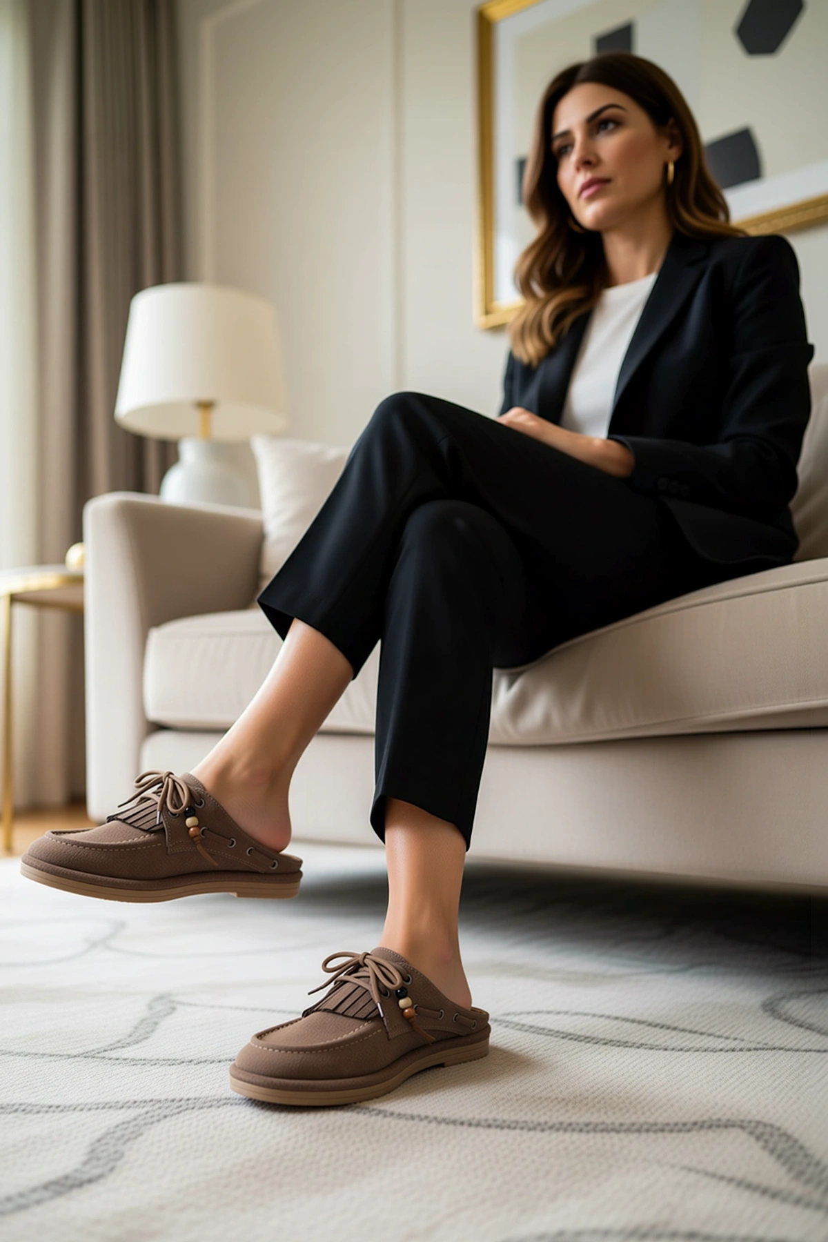 Kadın Loafer Ayakkabı Püskül Detaylı Bağcıksız Rahat Konforlu Düz Topuk Günlük Mule Stil Modern