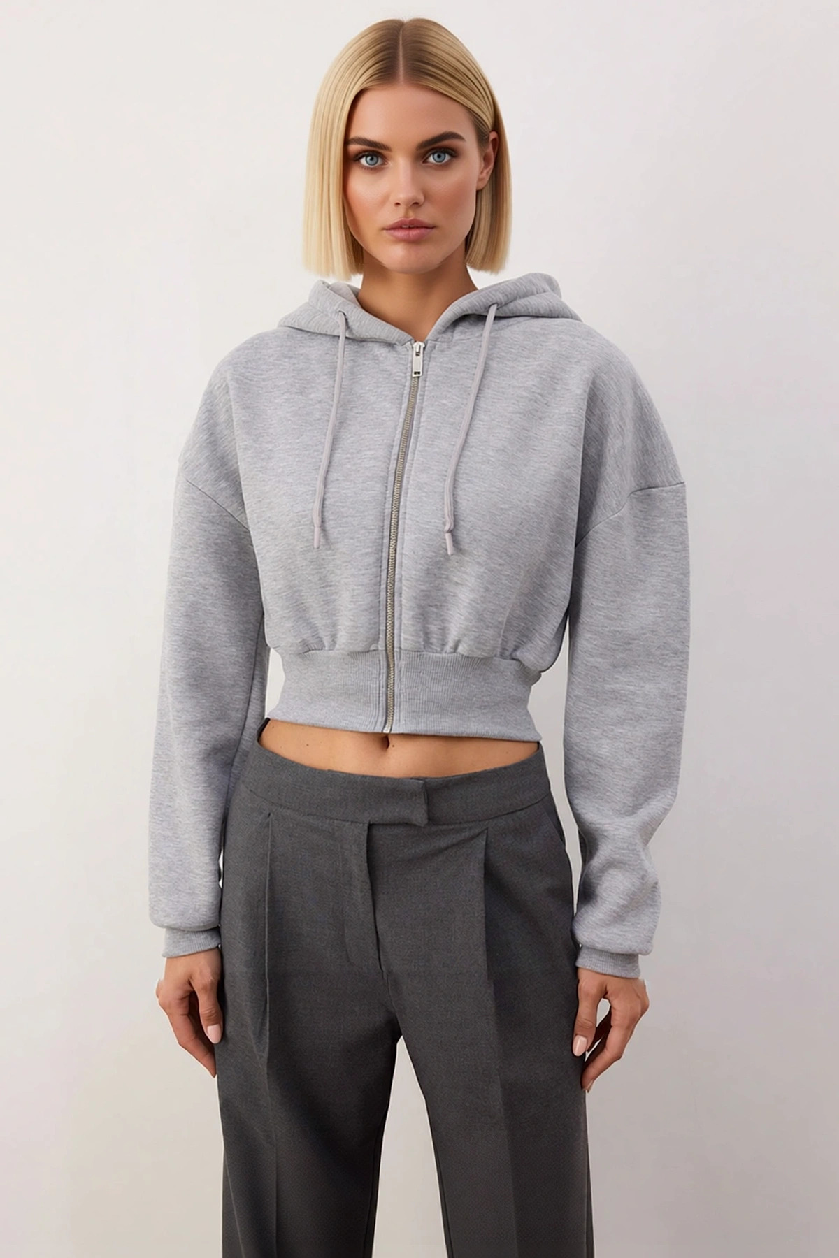 Kadın Kapüşonlu Fermuarlı Uzun Kollu Örme Sweatshirt Fonksiyonel Dayanıklı Kaliteli Modern