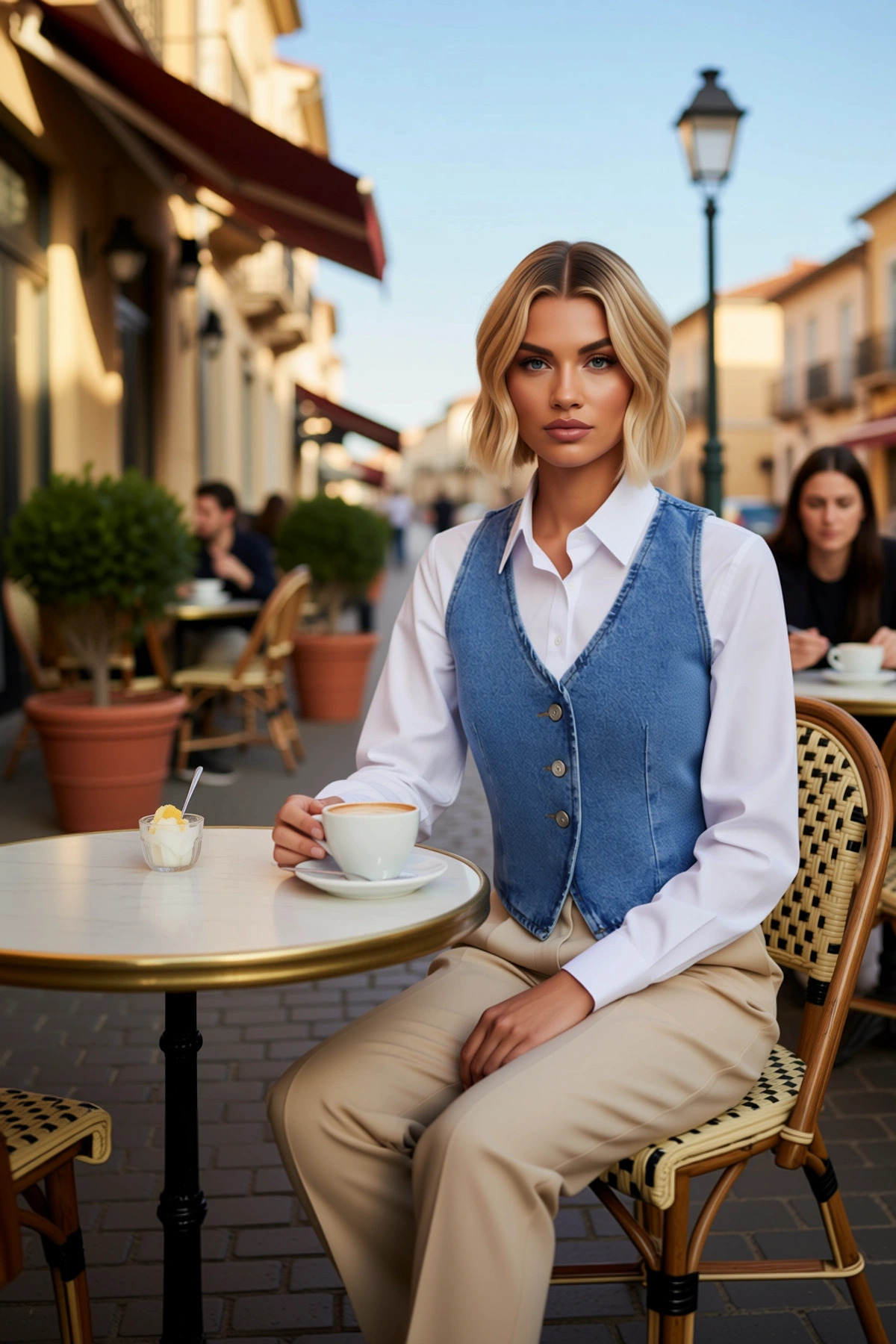Kadın V Yaka Kolsuz Fitted Denim Yelek Düz Desen Astarsız Regular Boy Basic Siluet %100 Pamuk