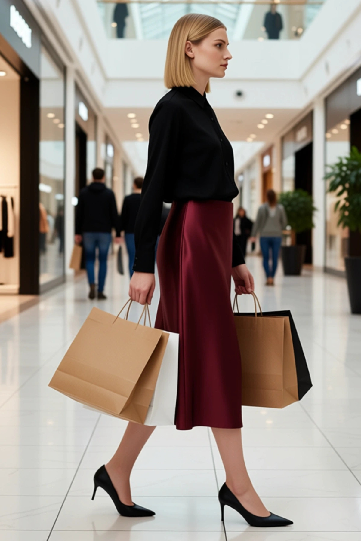 Kadın Midi A Kesim Etek Düz Desen %95 Polyester %5 Elastan Fonksiyonel Dayanıklı Kaliteli Şık