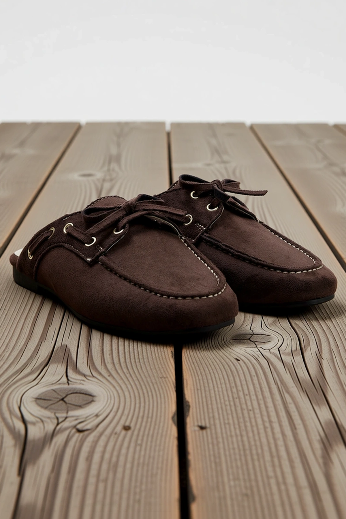 Kadın Süet Loafer Ayakkabı Bağcıklı Badem Burun Düz Topuk Casual Günlük Konforlu Rahat Modern Şık