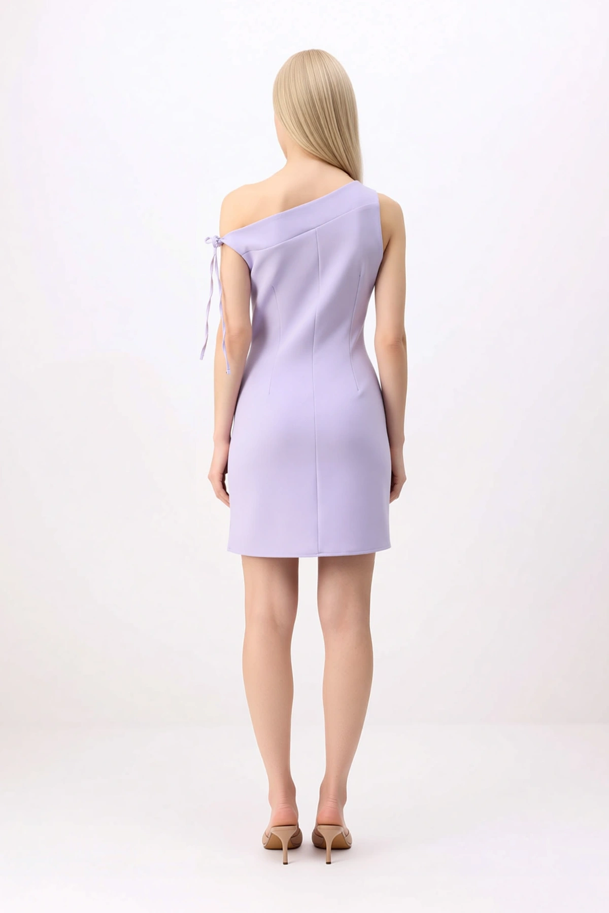 Kadın Asimetrik Yaka Kolsuz Mini Bodycon Esnek Dokuma Elbise Astarlı Günlük Rahat Modern Şık Zarif
