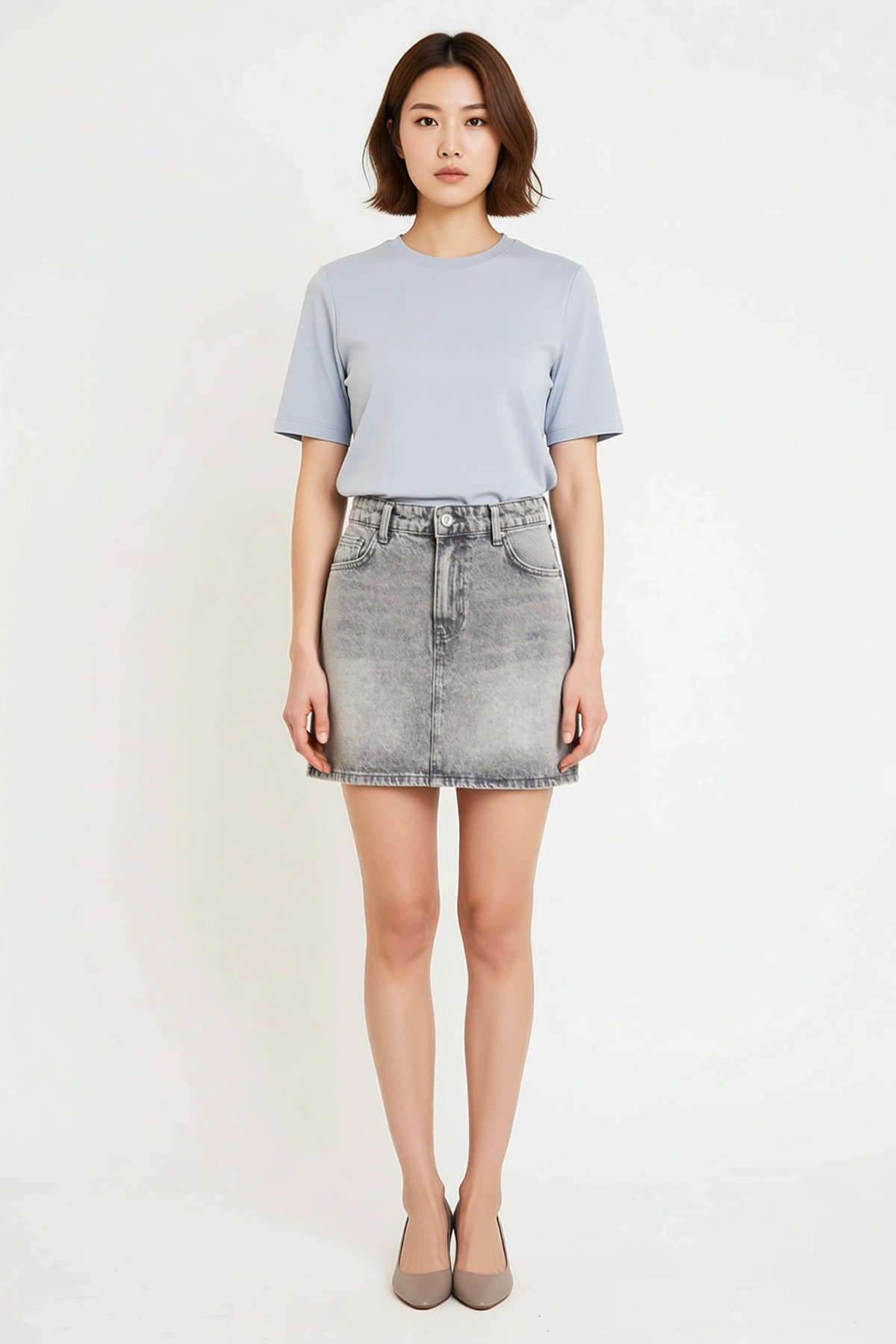 Kadın Mini Denim Etek Orta Bel %100 Pamuk Rigid Dokuma Klasik Kesim Günlük Rahat Modern Şık Konforlu