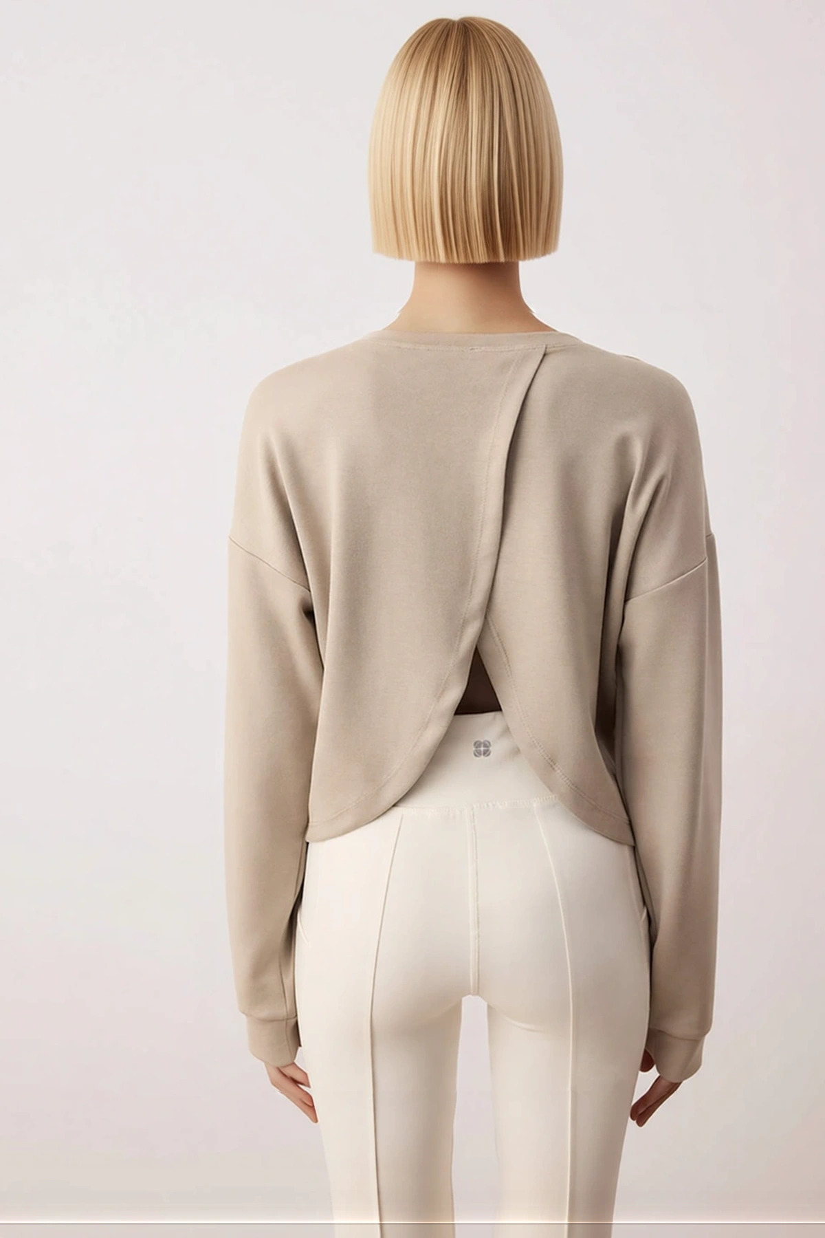 Kadın Bisiklet Yaka Standart Kol Crop Örme Sweatshirt Fonksiyonel Dayanıklı Kaliteli Rahat