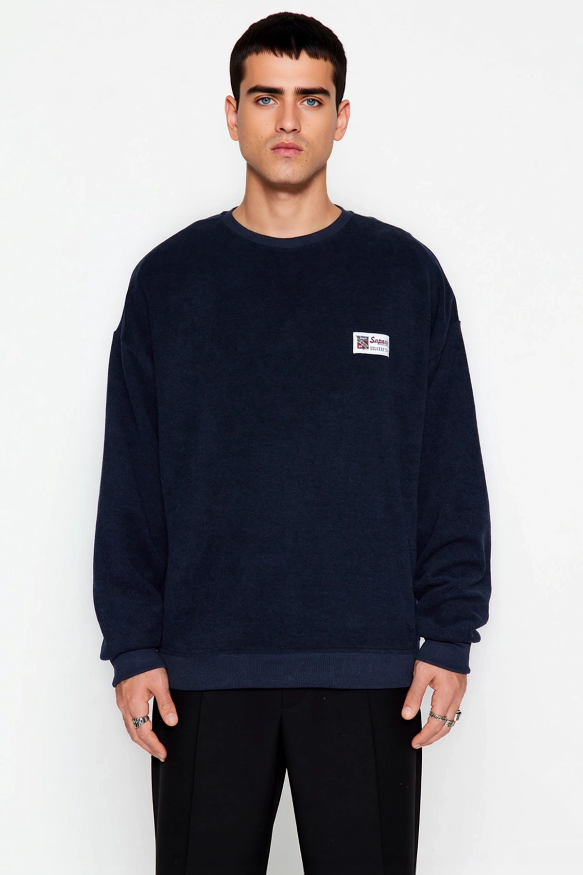 Erkek Bisiklet Yaka Düşük Kol Oversize Slogan Desenli Sweatshirt Fonksiyonel Dayanıklı Şık