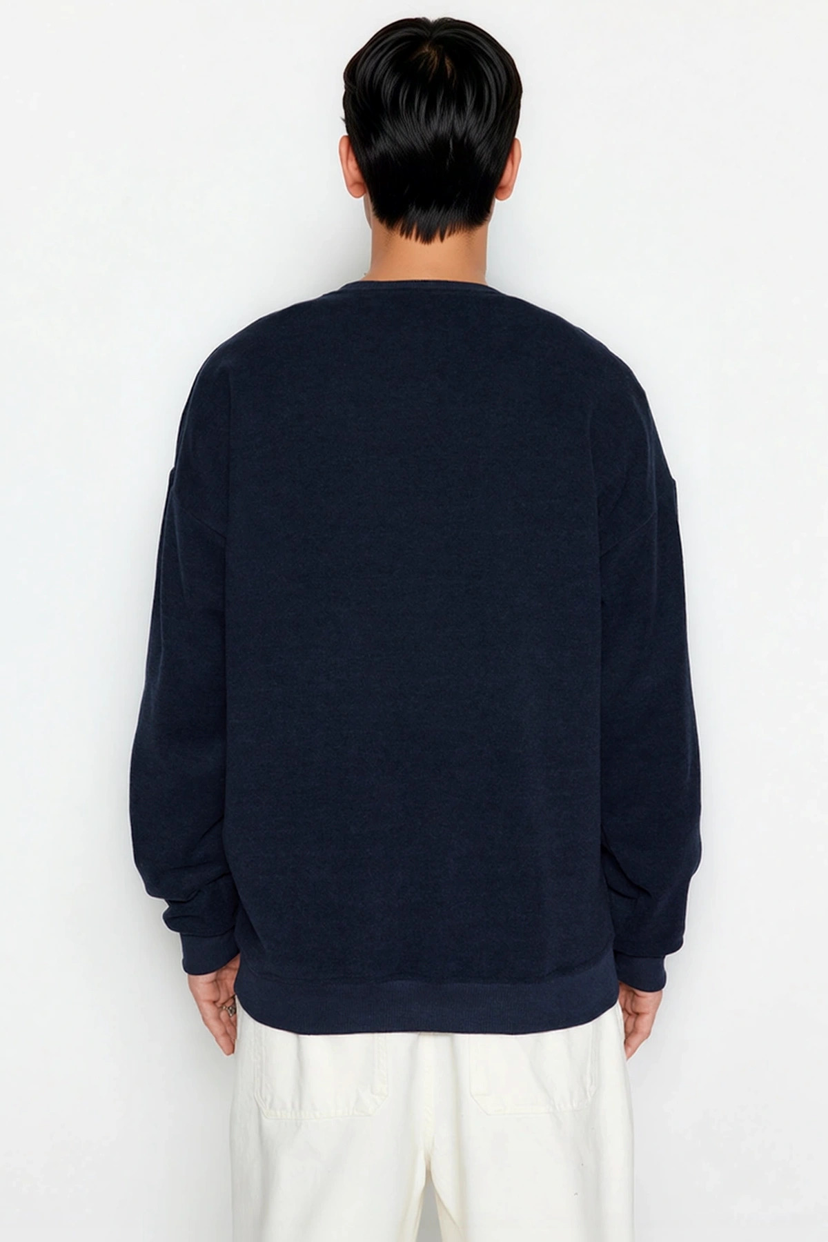 Erkek Bisiklet Yaka Düşük Kol Oversize Slogan Desenli Sweatshirt Fonksiyonel Dayanıklı Şık