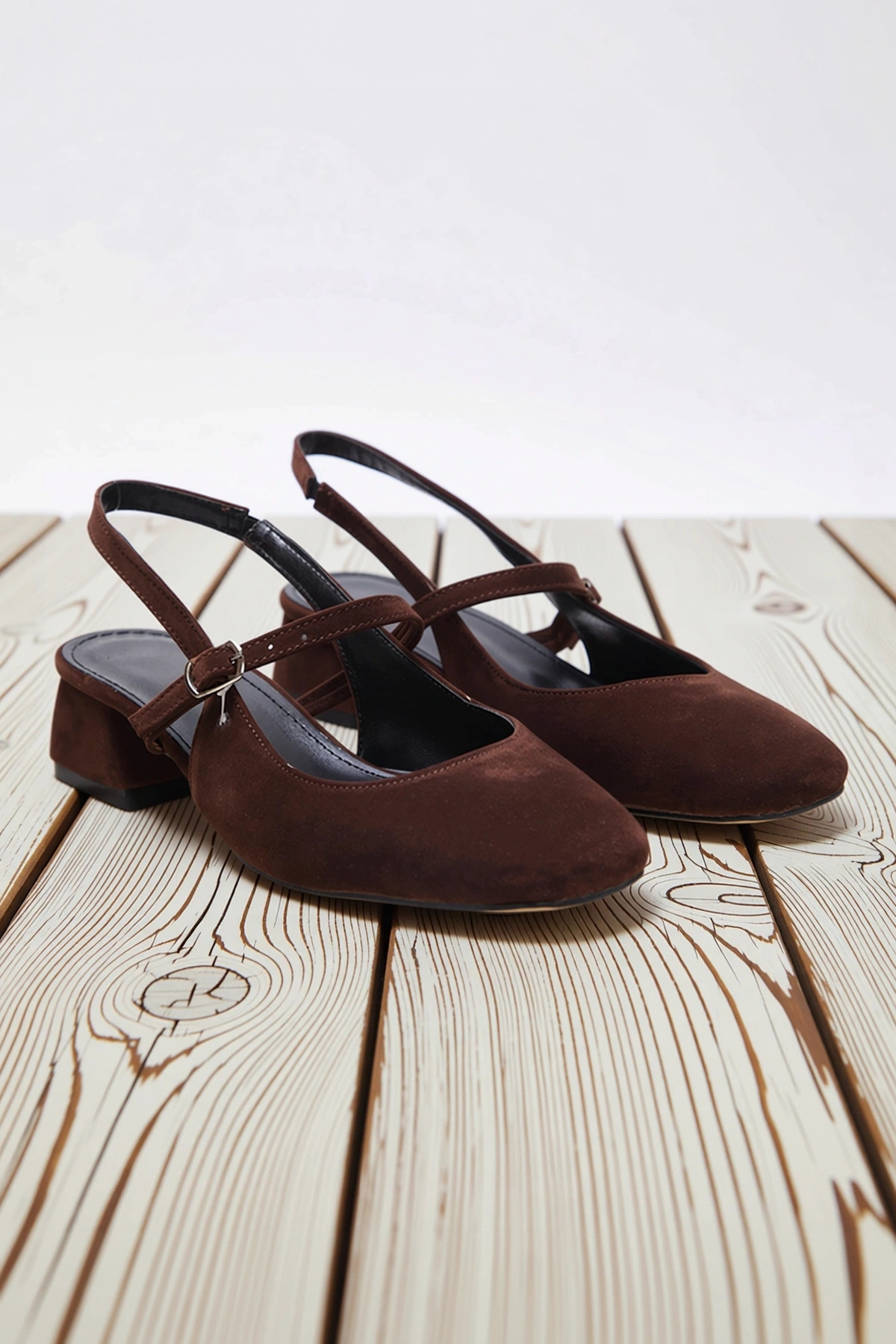 Kadın Kare Burunlu Blok Topuklu Süet Slingback Ayakkabı Fonksiyonel Dayanıklı Kaliteli Şık