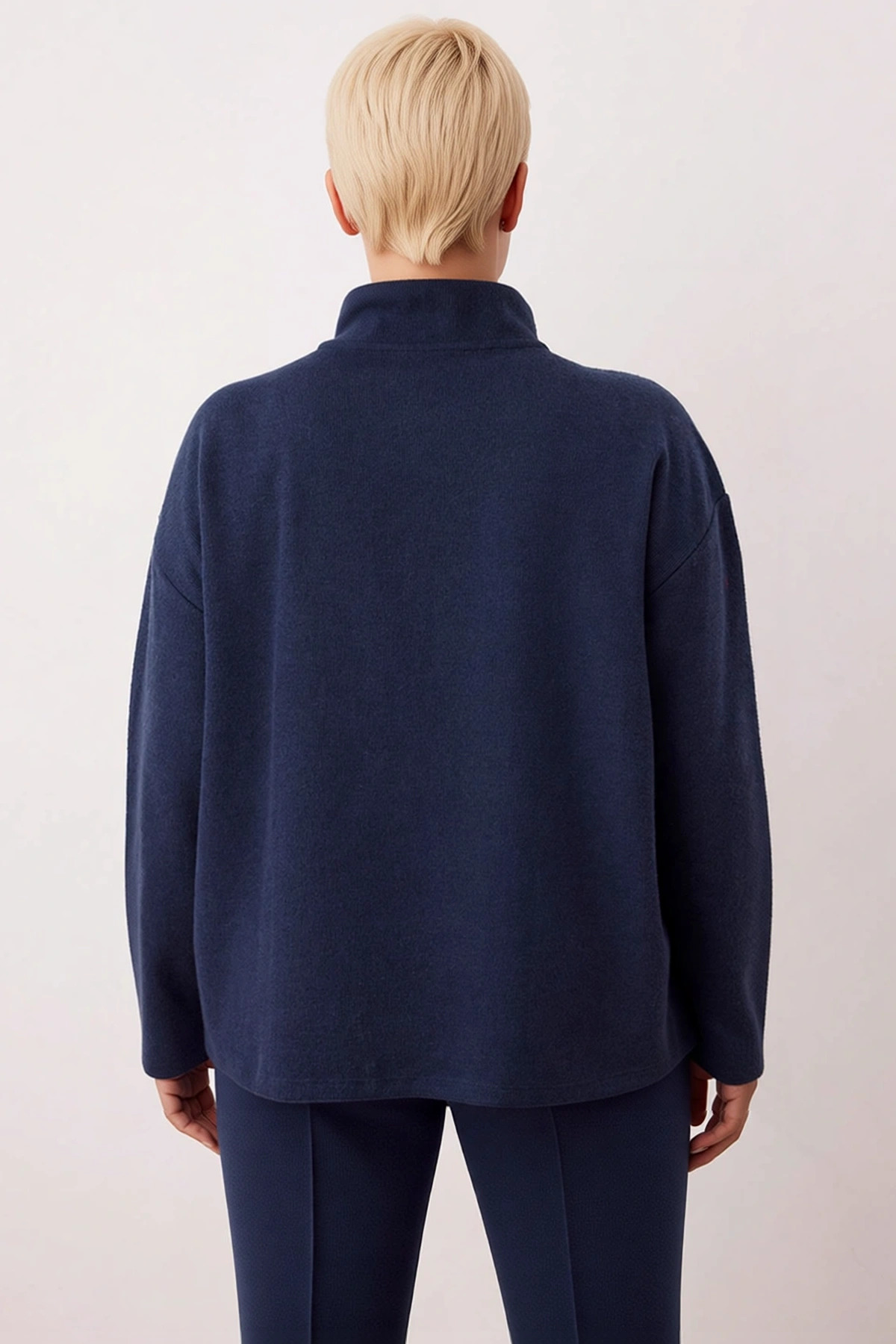 Kadın Dik Yaka Fermuarlı Düşük Kol Regular Kalıp Örme Sweatshirt Fonksiyonel Dayanıklı Şık