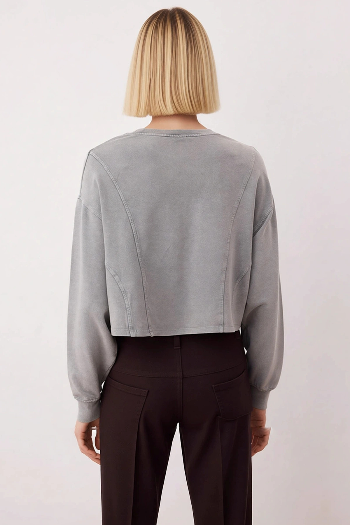 Kadın Bisiklet Yaka Düşük Kol %100 Pamuk Sweatshirt Fonksiyonel Dayanıklı Kaliteli Estetik