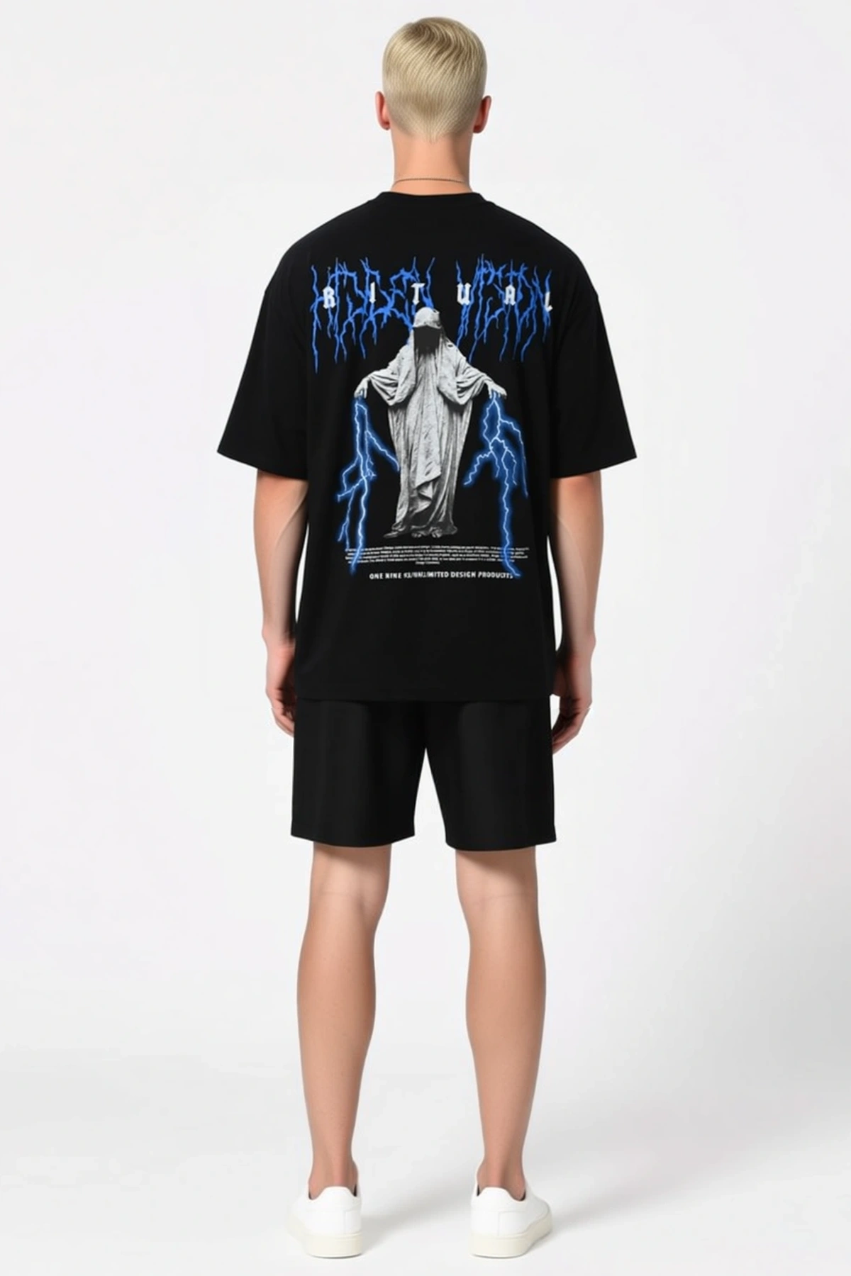 Erkek Unisex Oversize Tişört Göğüs Baskılı Grafik Yazı Detaylı Bisiklet Yaka Düşük Omuzlu Kısa Kollu